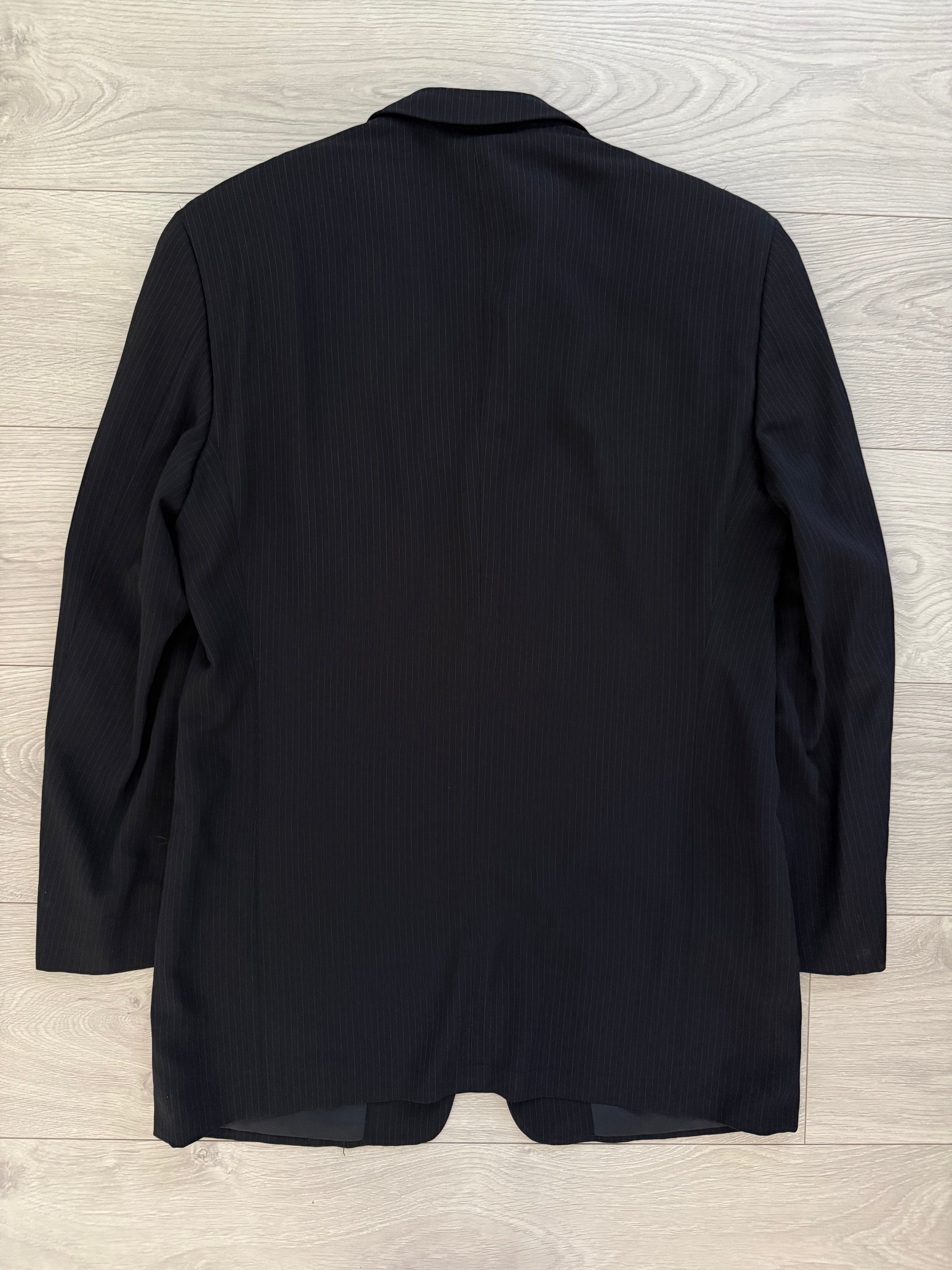 Armani 1990s 3B Lightweight Pinstripe Pleated Draped Wool Suit Dark Navy - Size M Jacket / 32" Waist