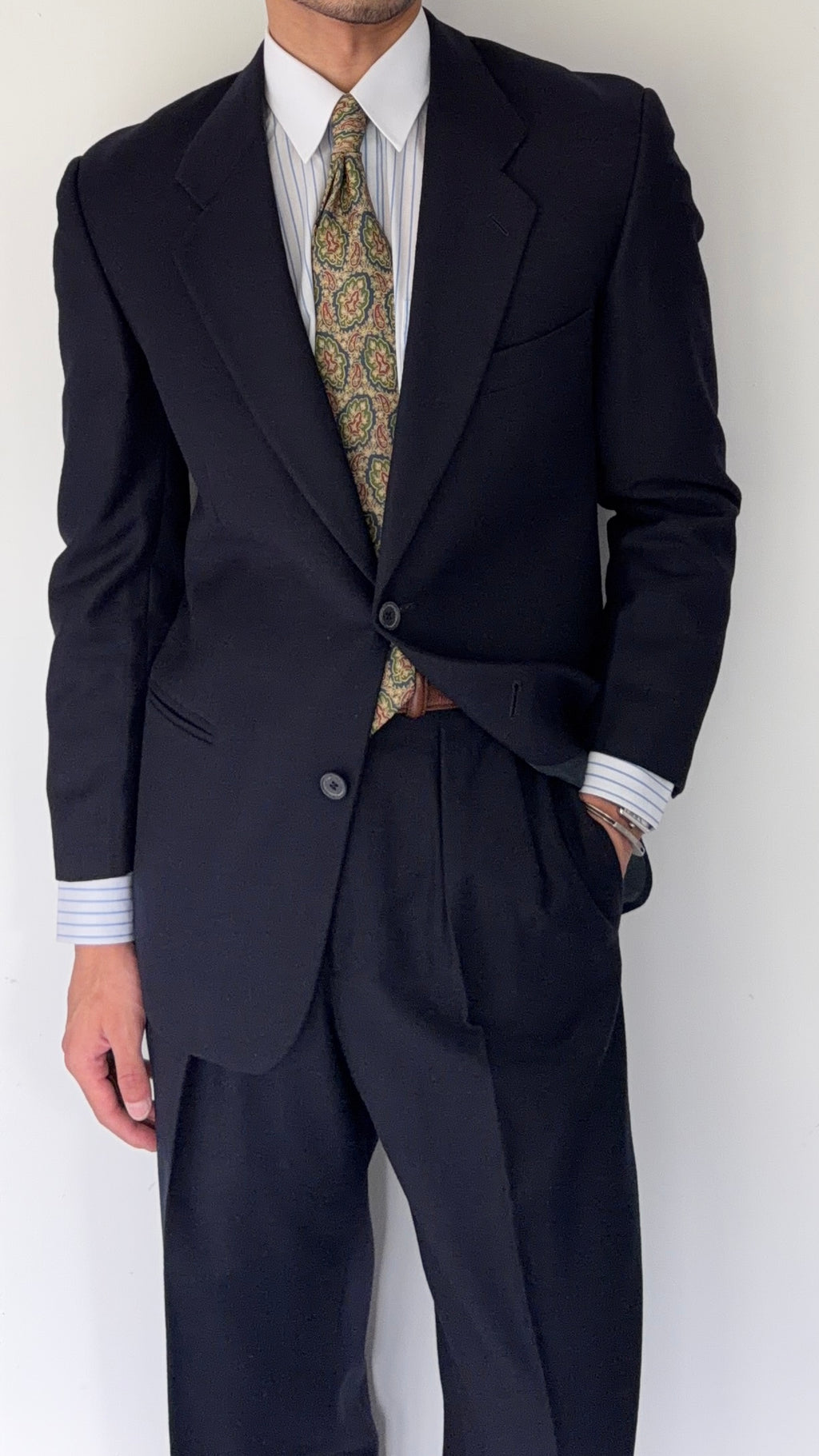 Emporio Armani 1992 2B Double Pleated Wool Suit Navy - Size XS Jacket / 28" Waist