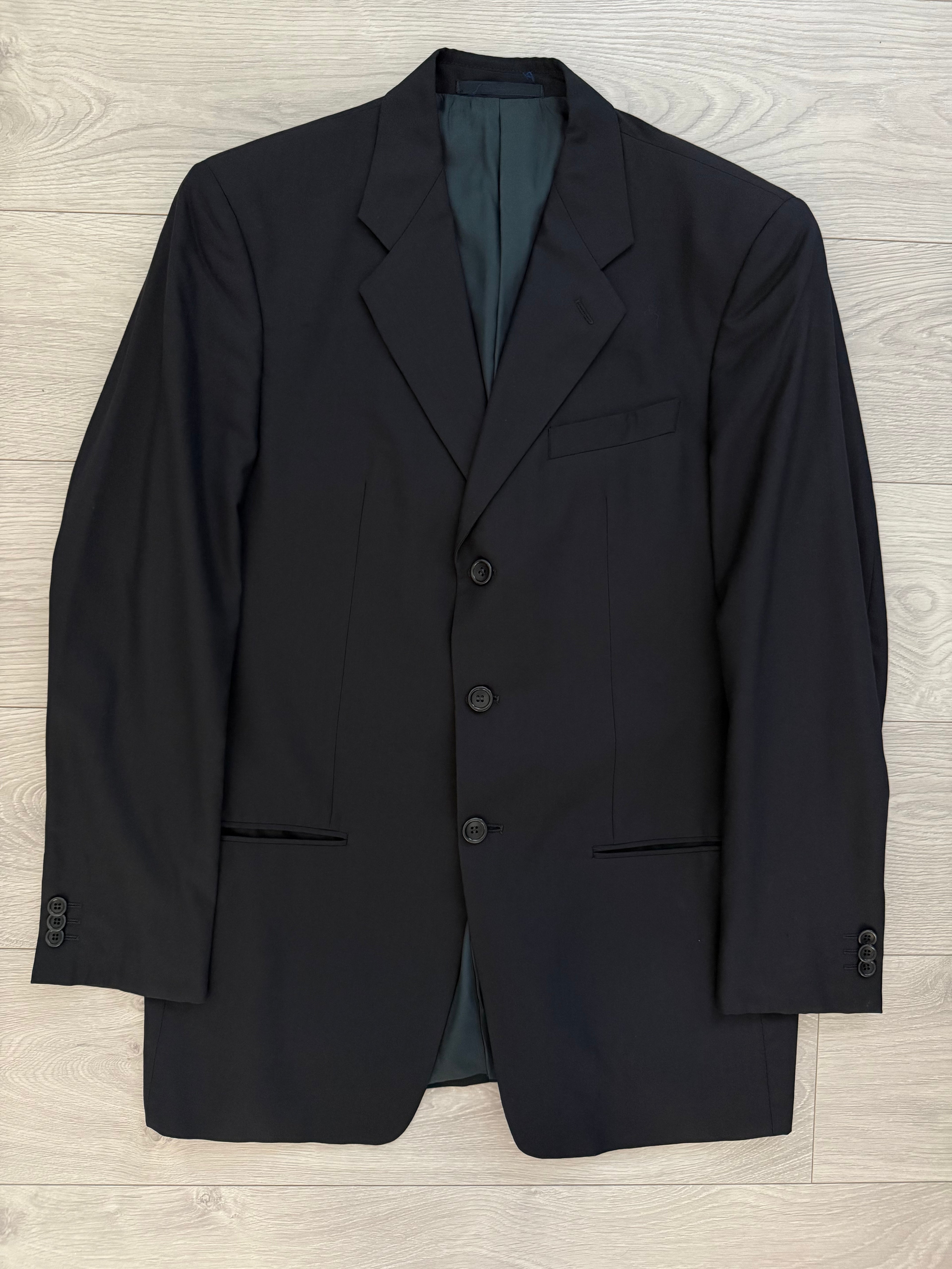 Armani 1990s 3B Super 150s Navy Pleated Wool Suit - Size M Jacket / 32" Waist