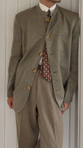 Giorgio Armani 1980s Nehru Collar Jacket Taupe Olive Brown - Size L