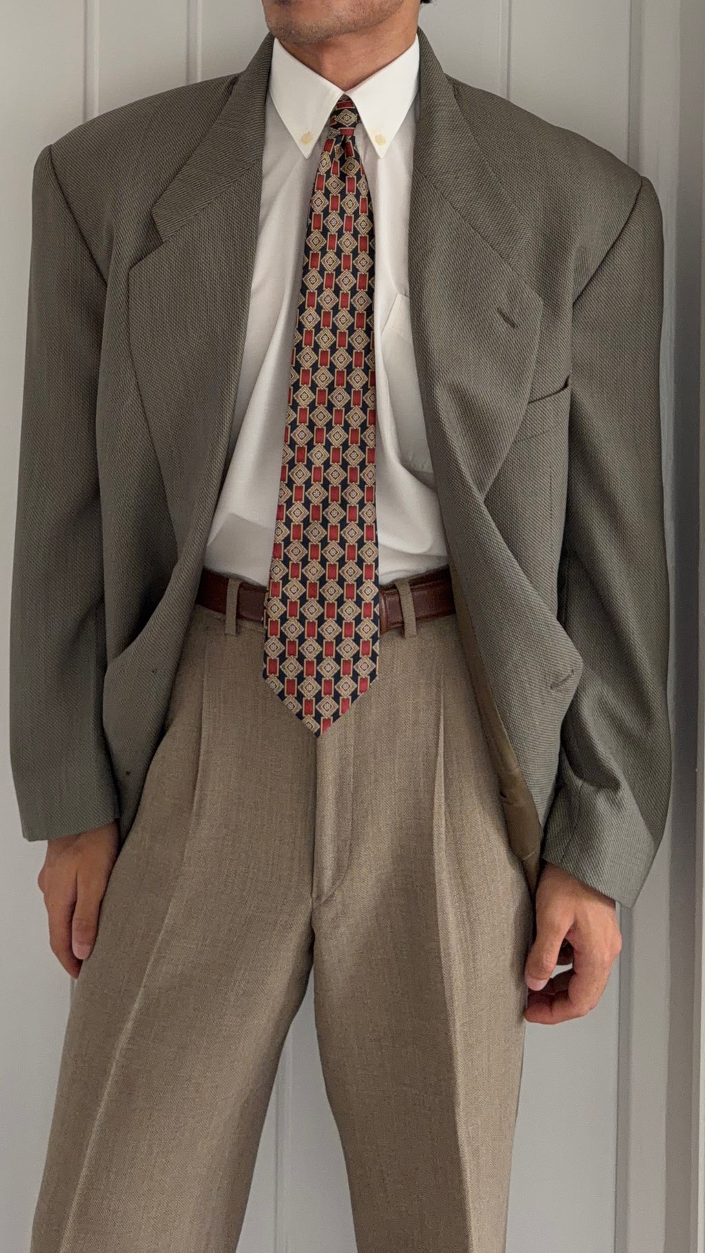 Giorgio Armani 1980s 2B Taupe Sage Olive Wool Textured Sport Jacket Blazer - Size XL
