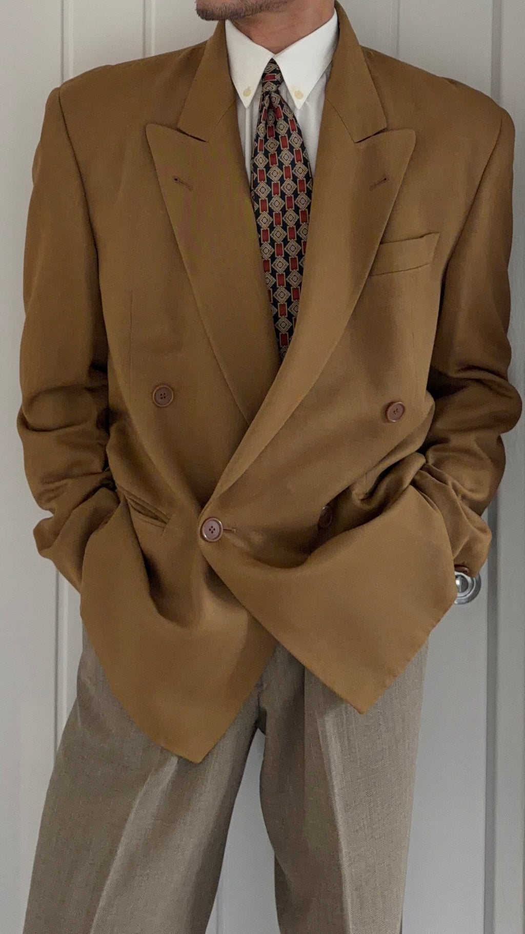 Valentino 1990s Peaked Lapel Double Breasted Viscose Wool Sport Jacket Blazer - Size L