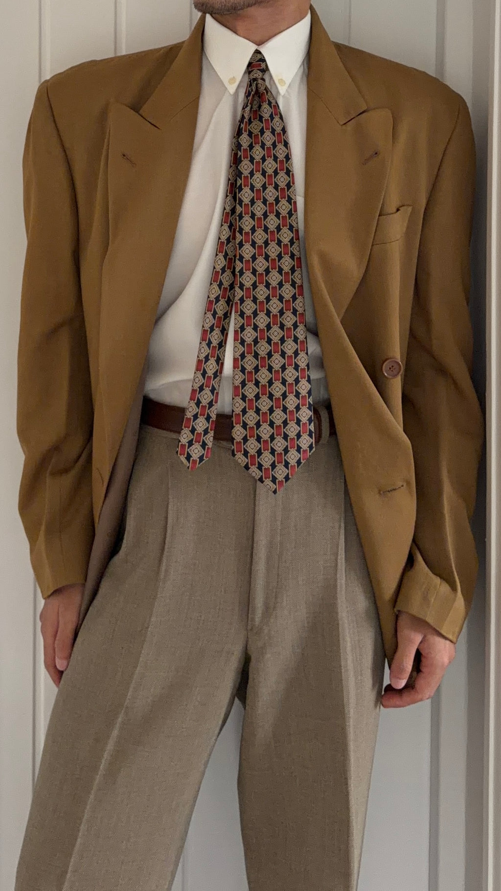 Valentino 1990s Peaked Lapel Double Breasted Viscose Wool Sport Jacket Blazer - Size L