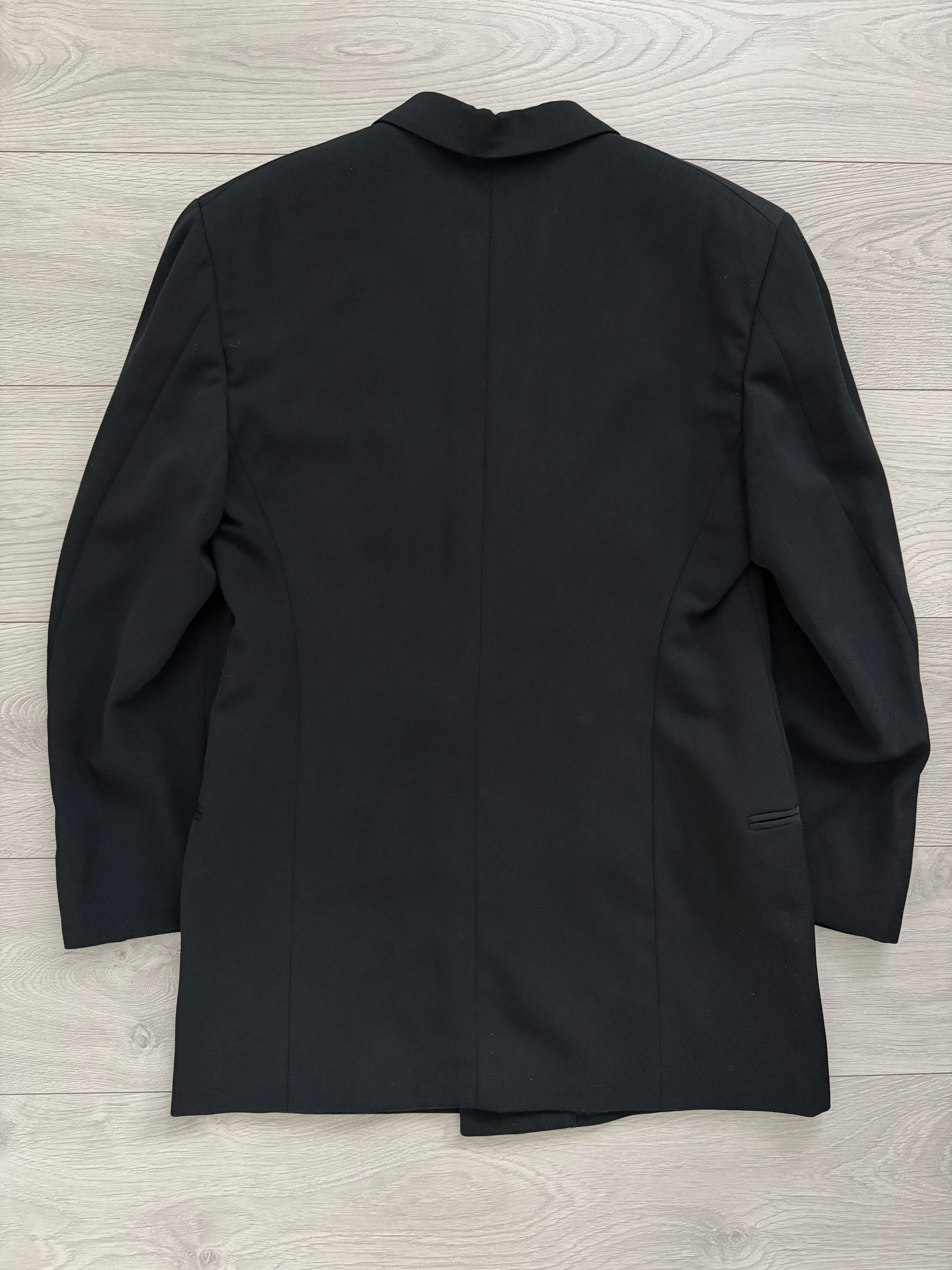 Emporio Armani 1990s Peaked Lapel Double Breasted Pleated Draped Wool Suit Black - Size S Jacket / 31" Waist