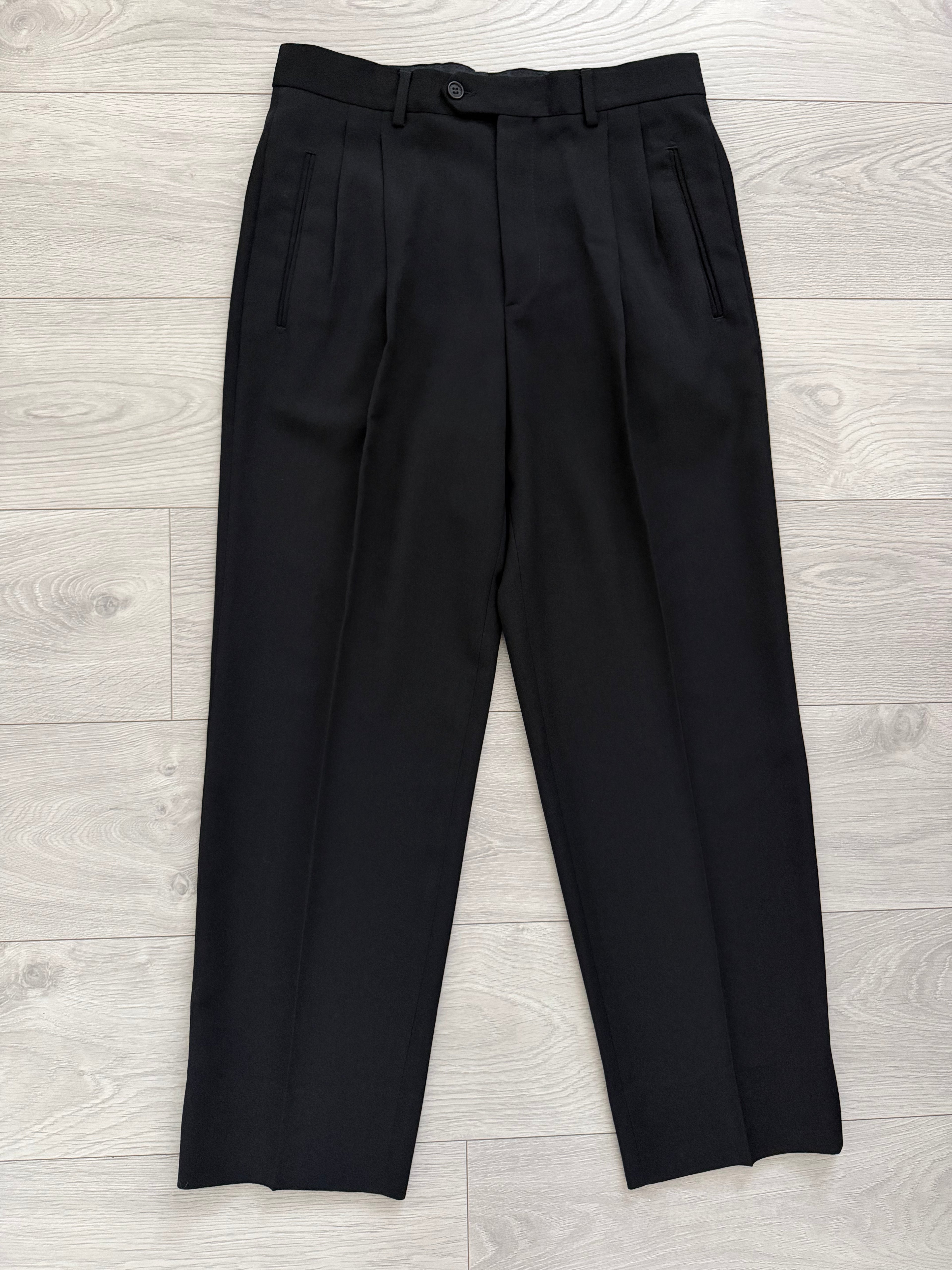 Emporio Armani 1990s Peaked Lapel Double Breasted Pleated Draped Wool Suit Black - Size S Jacket / 31" Waist