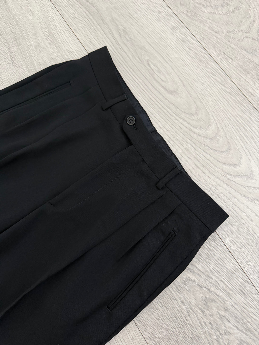 Emporio Armani 1990s Peaked Lapel Double Breasted Pleated Draped Wool Suit Black - Size S Jacket / 31" Waist