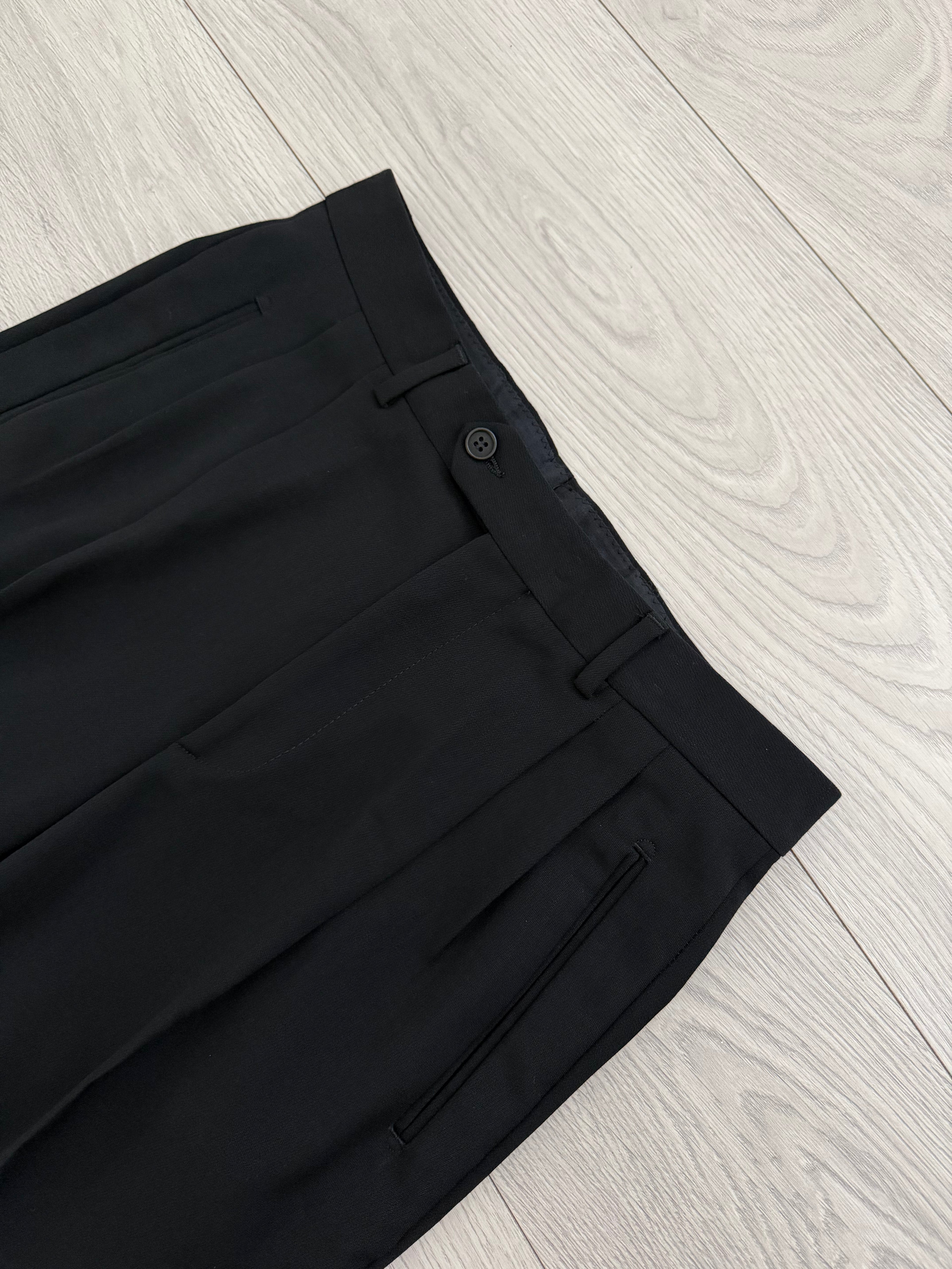 Emporio Armani 1990s Peaked Lapel Double Breasted Pleated Draped Wool Suit Black - Size S Jacket / 31" Waist