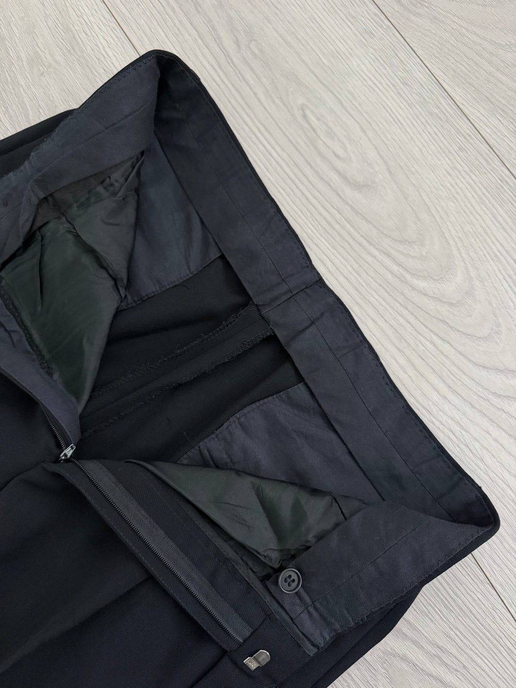 Emporio Armani 1990s Peaked Lapel Double Breasted Pleated Draped Wool Suit Black - Size S Jacket / 31" Waist
