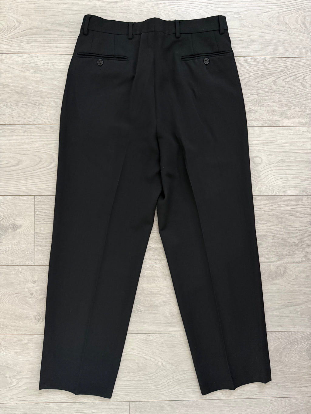 Emporio Armani 1990s Peaked Lapel Double Breasted Pleated Draped Wool Suit Black - Size S Jacket / 31" Waist