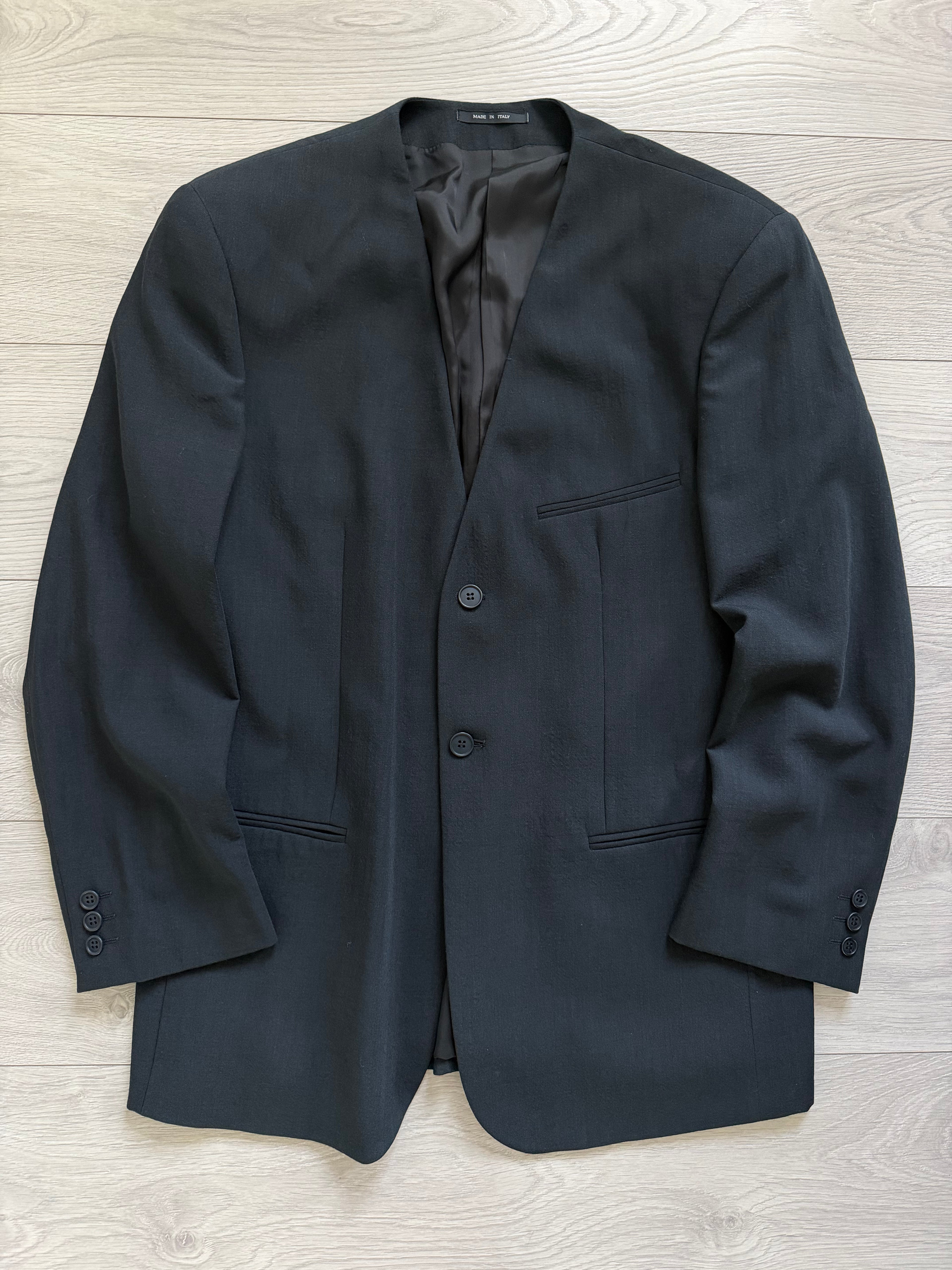 Emporio Armani 1990s Collarless 3-Piece Draped Wool Relaxed Suit - Size XL Jacket / 34" Waist