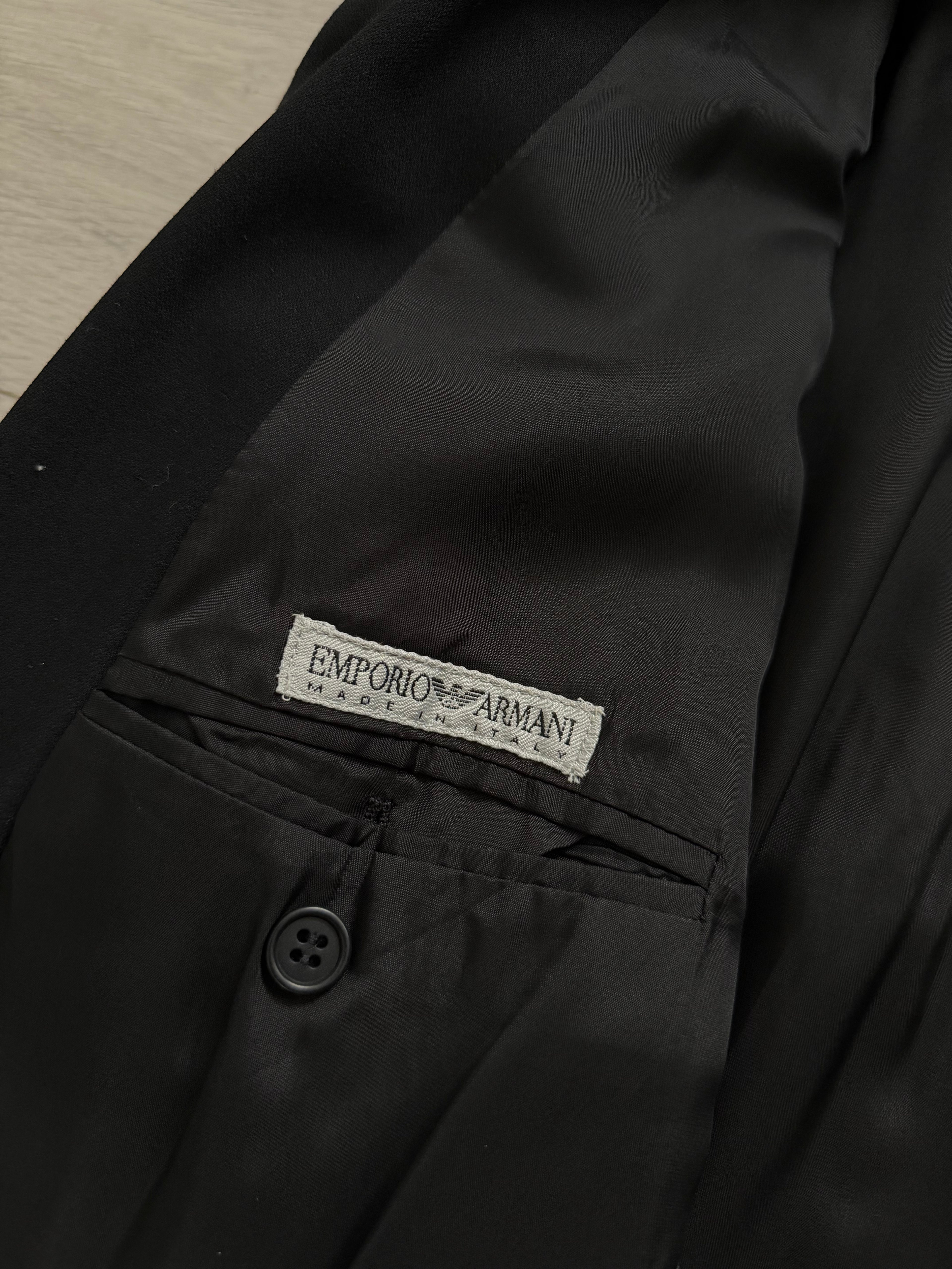 Emporio Armani 1990s Peaked Lapel Double Breasted Pleated Draped Wool Suit Black - Size XL Jacket / 37" Waist
