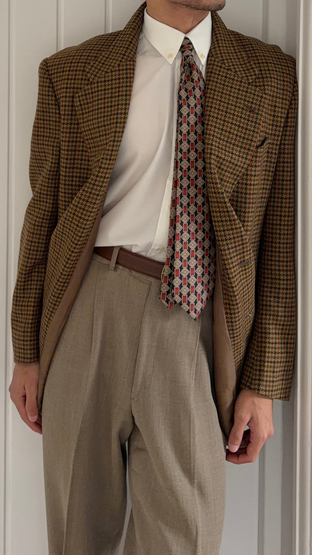 Valentino Couture 1990s 2B Houndstooth Wool Sport Jacket Blazer - Size L