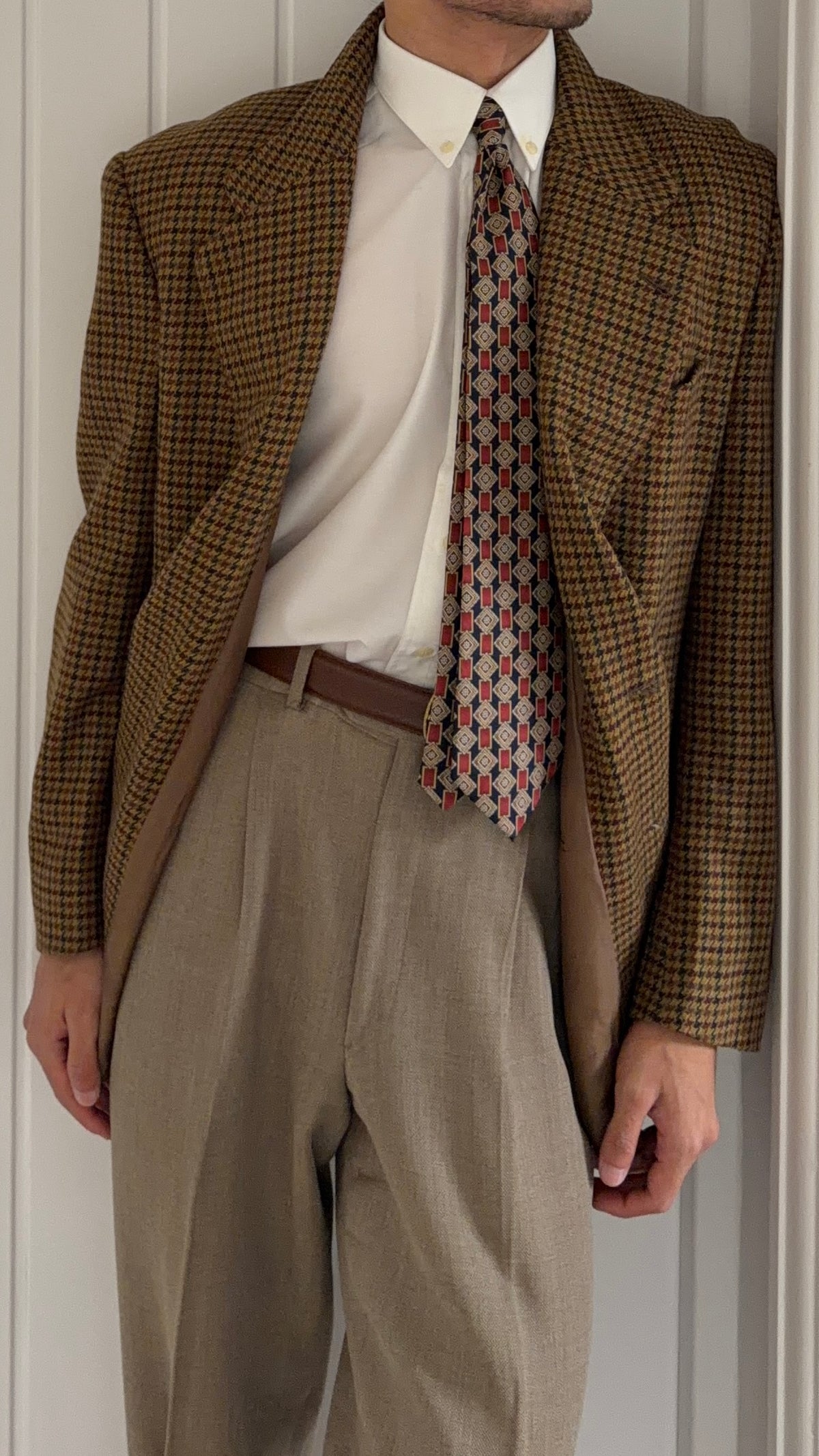 Valentino Couture 1990s 2B Houndstooth Wool Sport Jacket Blazer - Size L