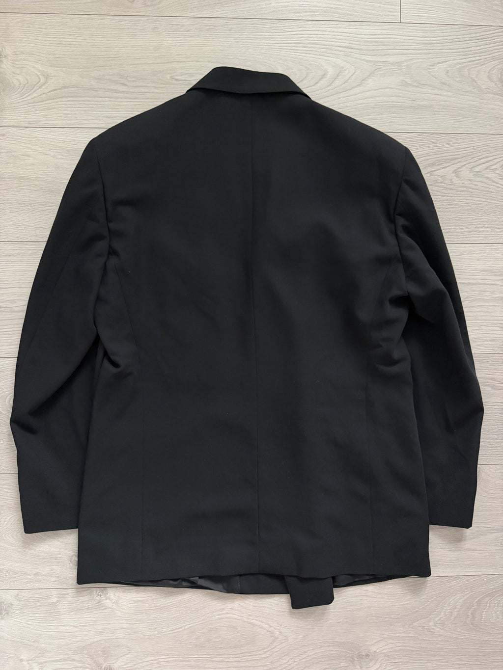 Emporio Armani 1990s Peaked Lapel Double Breasted Pleated Draped Wool Suit Black - Size XL Jacket / 37" Waist