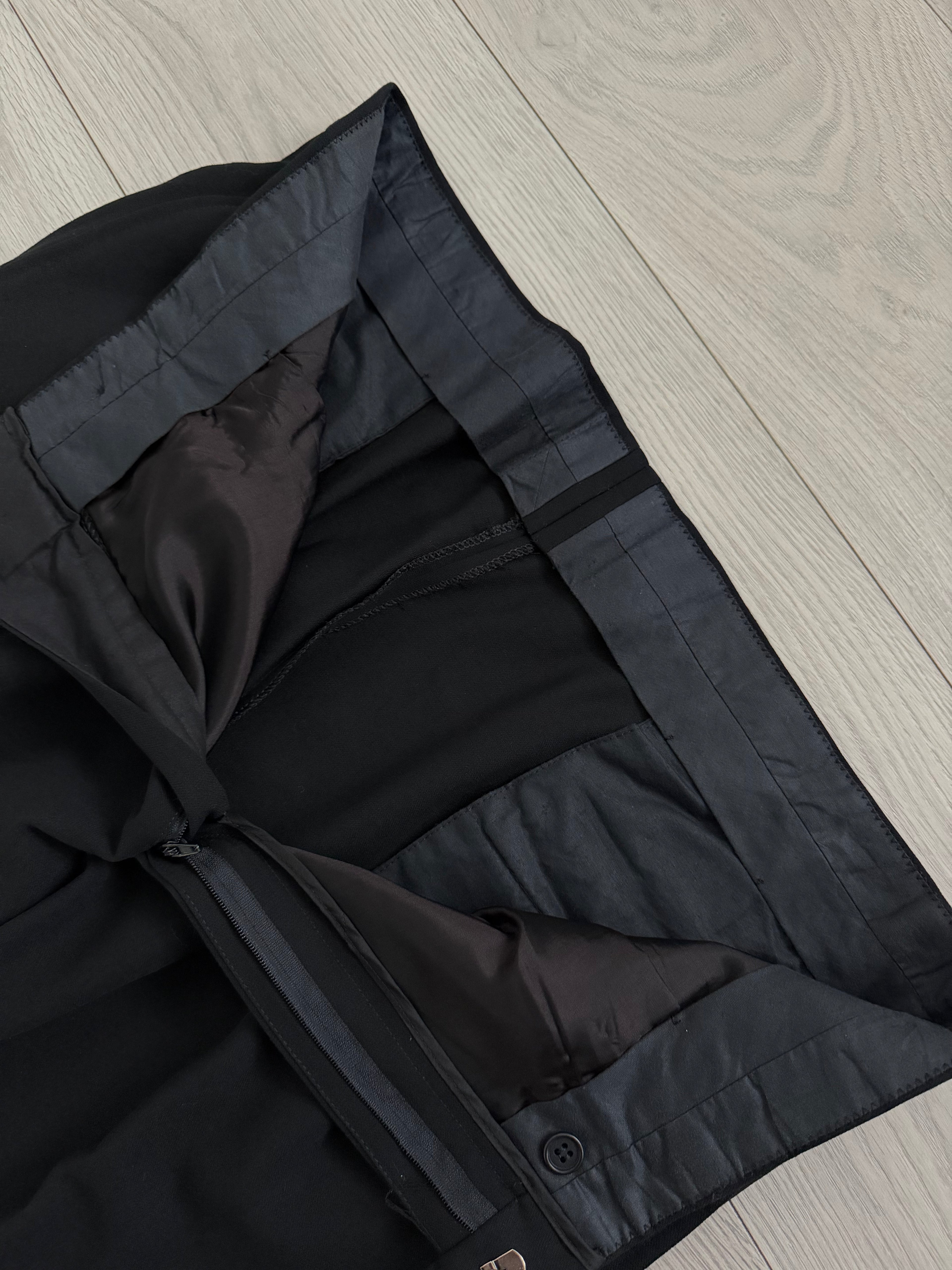 Emporio Armani 1990s Peaked Lapel Double Breasted Pleated Draped Wool Suit Black - Size XL Jacket / 37" Waist