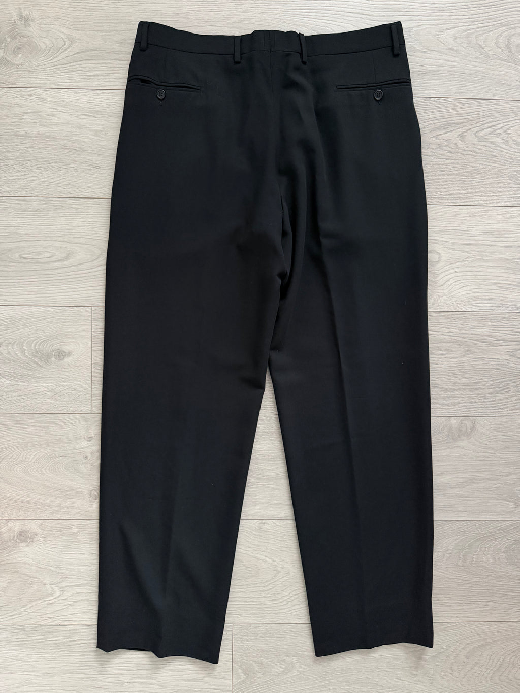 Emporio Armani 1990s Peaked Lapel Double Breasted Pleated Draped Wool Suit Black - Size XL Jacket / 37" Waist