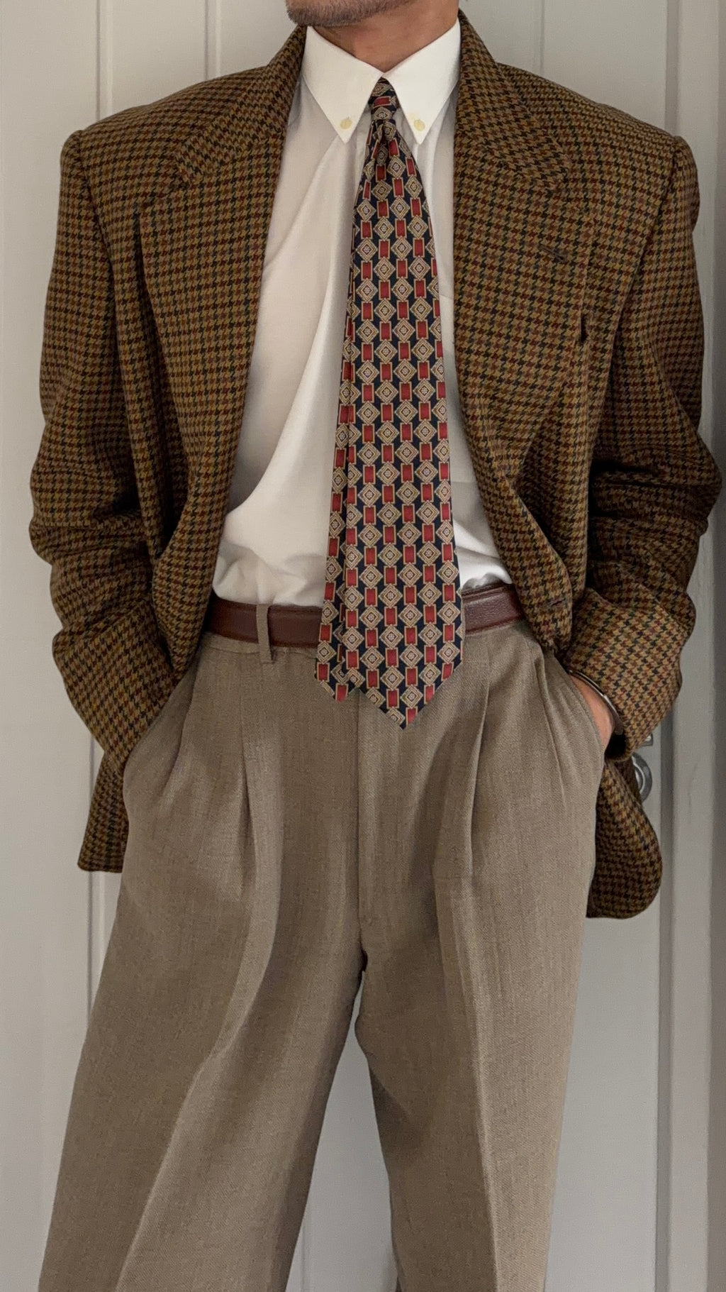 Valentino Couture 1990s 2B Houndstooth Wool Sport Jacket Blazer - Size L