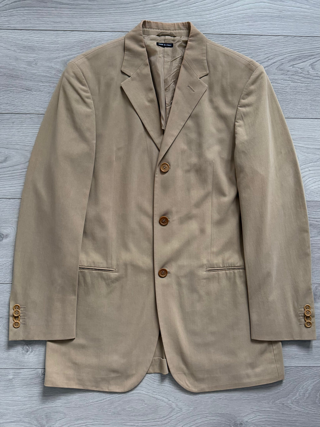 Giorgio Armani Black Label 1990s Taupe Beige 3B Cotton Suit - Size S Jacket / 30" Waist