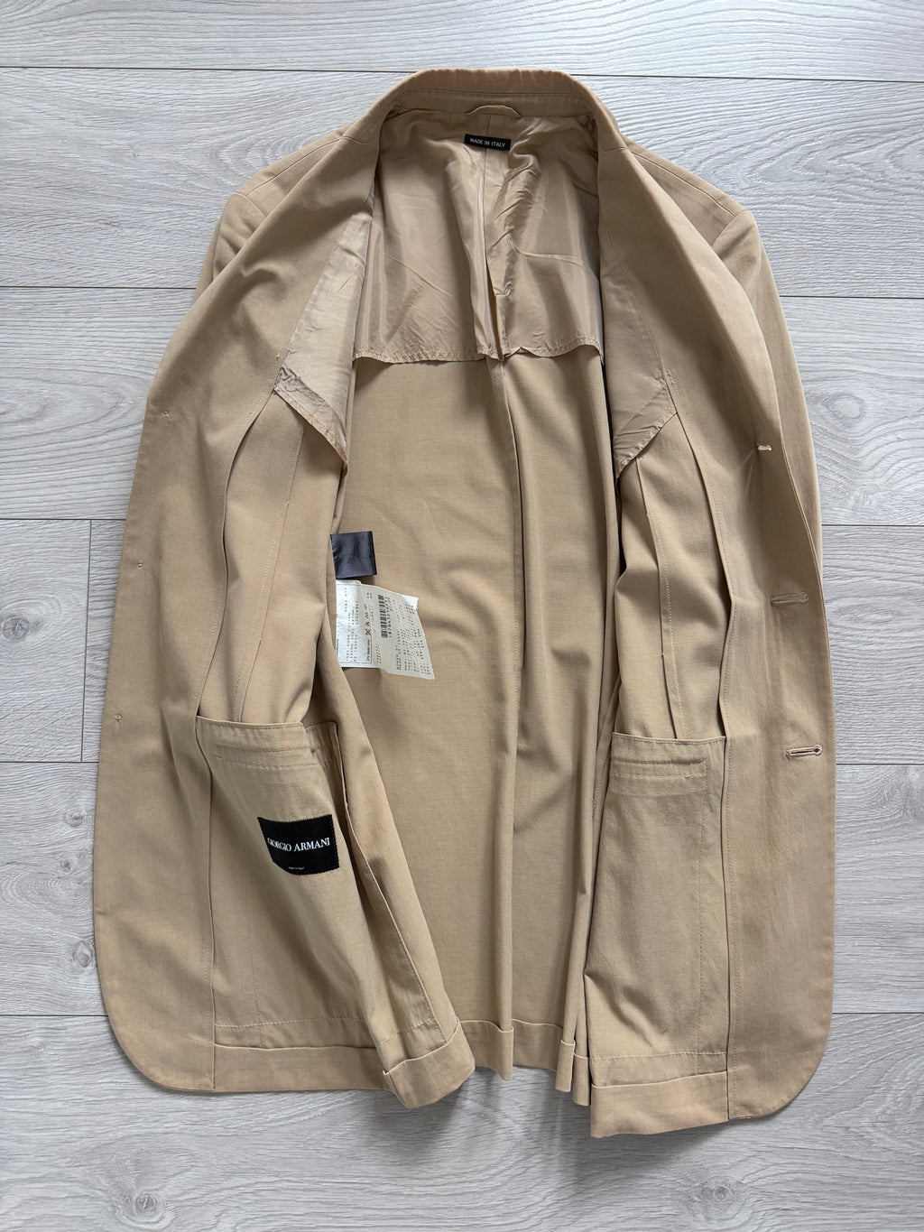 Giorgio Armani Black Label 1990s Taupe Beige 3B Cotton Suit - Size S Jacket / 30" Waist