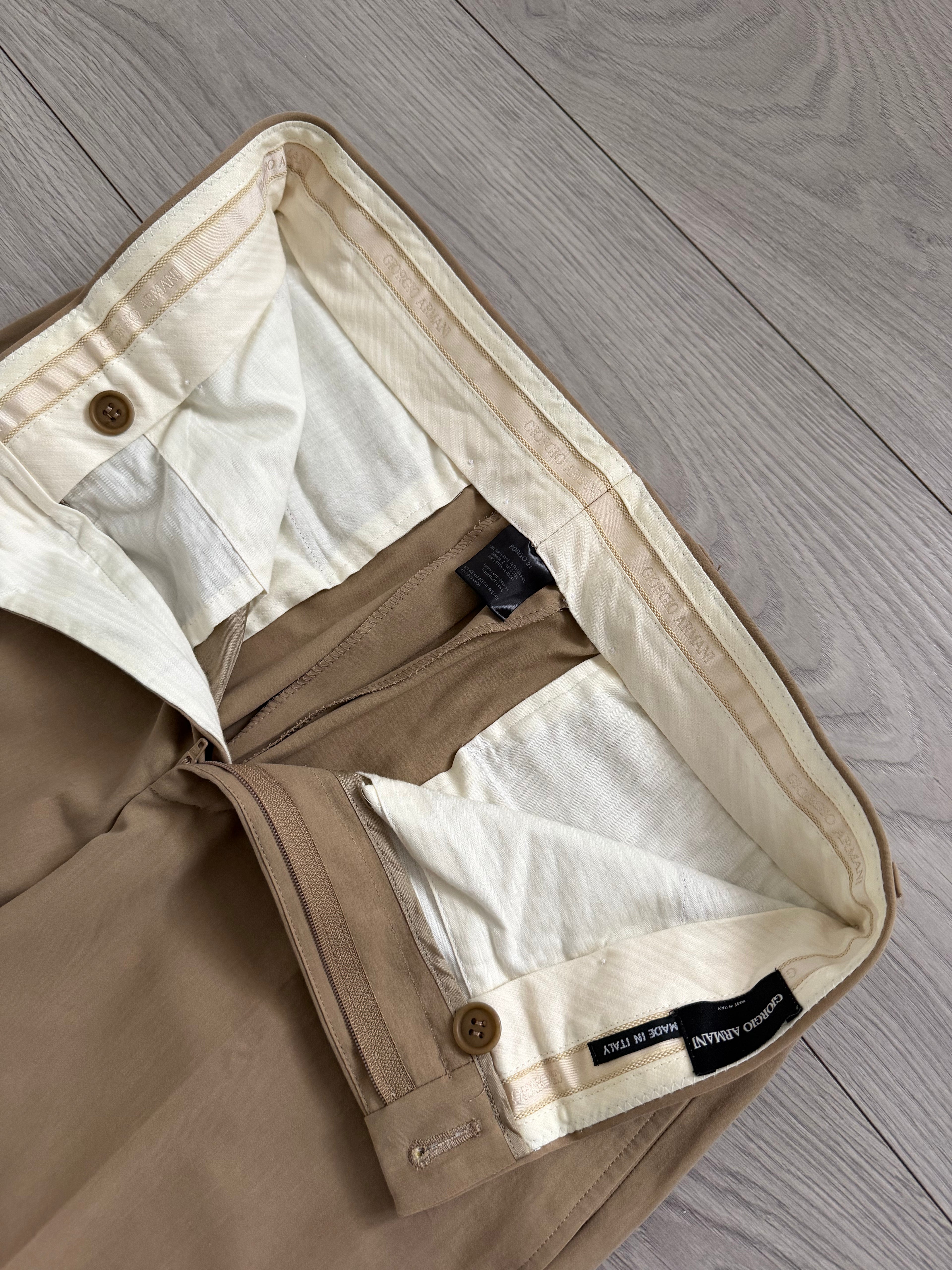 Giorgio Armani Black Label 1990s Taupe Beige 3B Cotton Suit - Size S Jacket / 30" Waist
