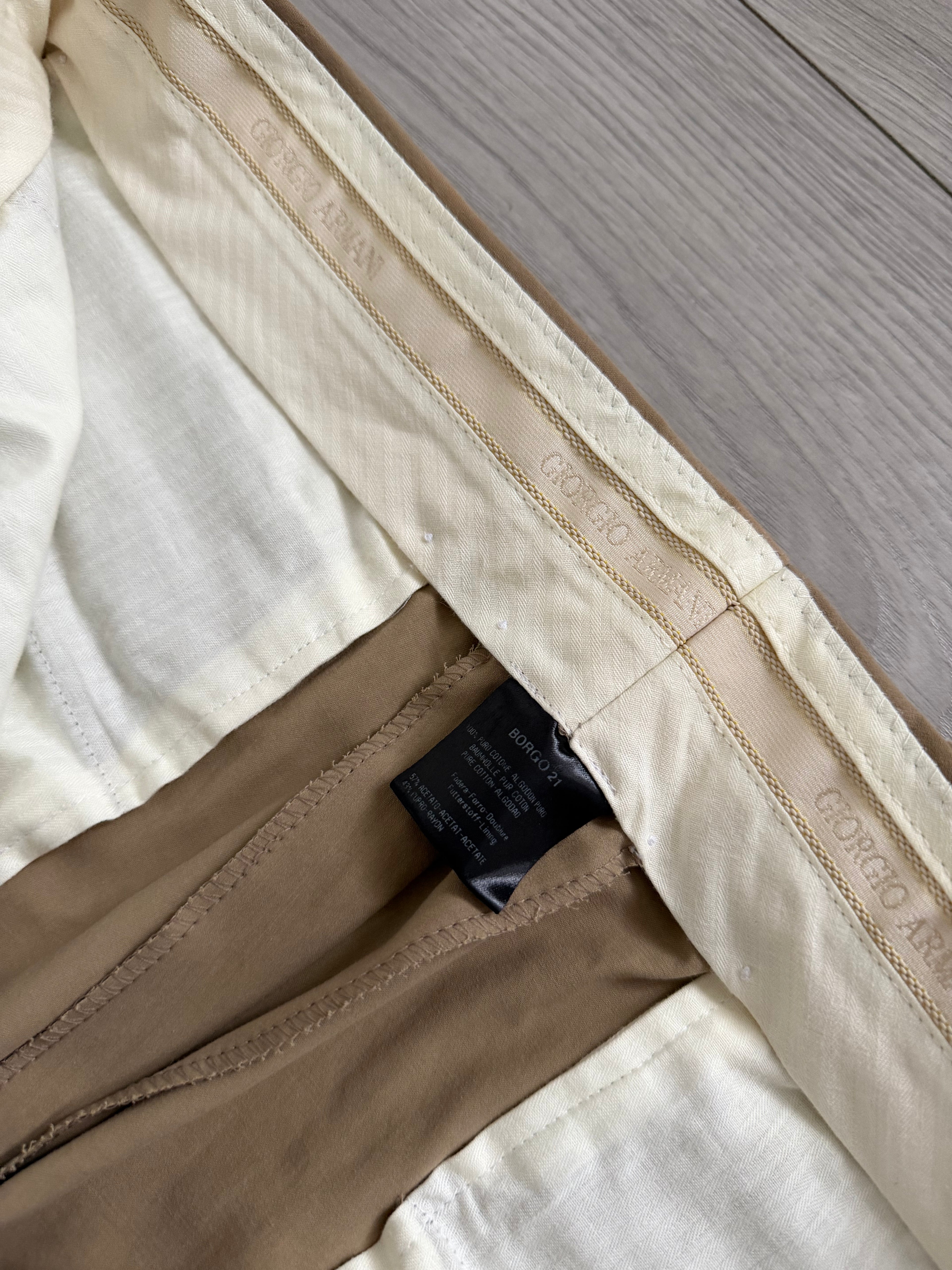 Giorgio Armani Black Label 1990s Taupe Beige 3B Cotton Suit - Size S Jacket / 30" Waist
