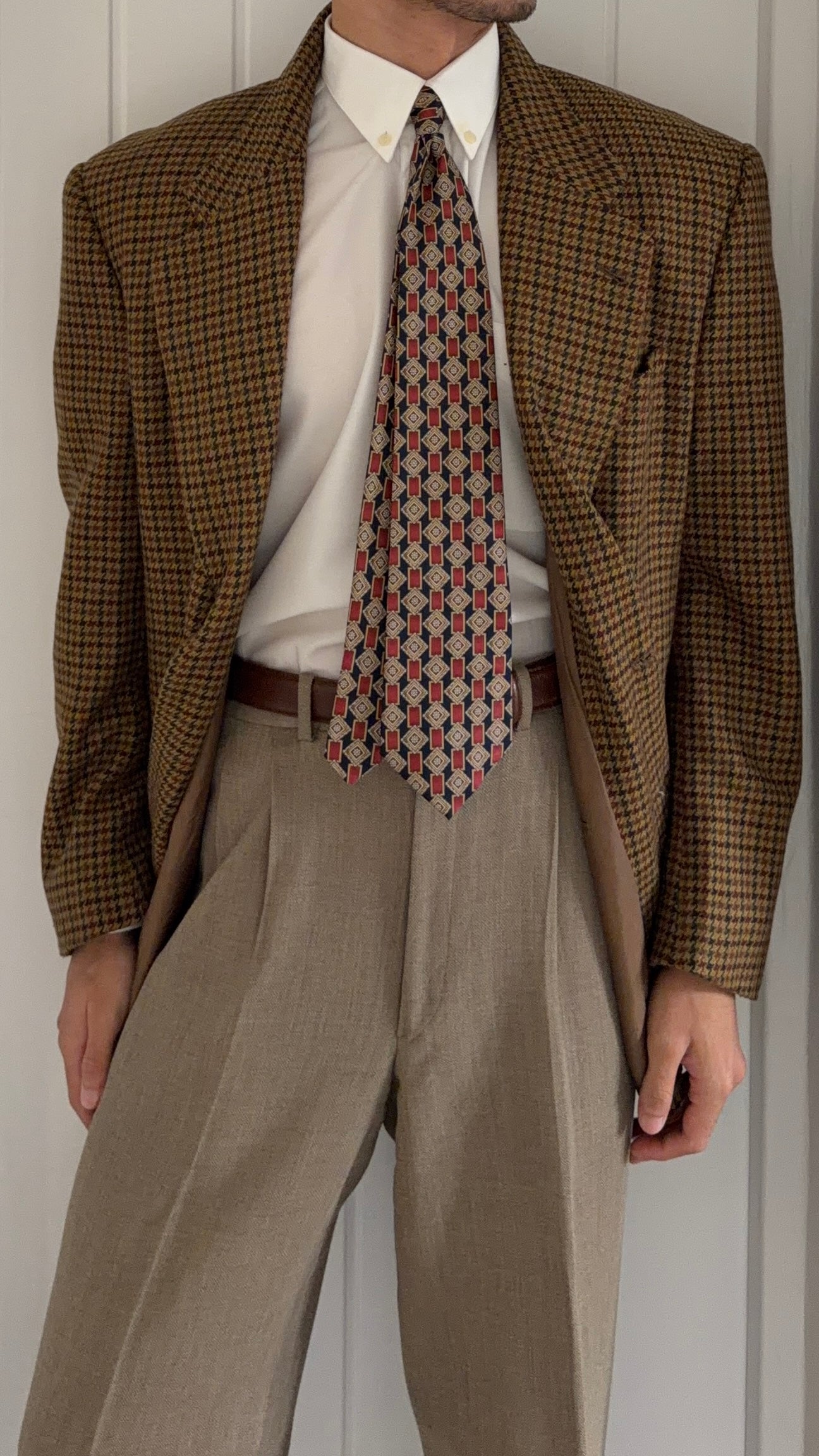 Valentino Couture 1990s 2B Houndstooth Wool Sport Jacket Blazer - Size L
