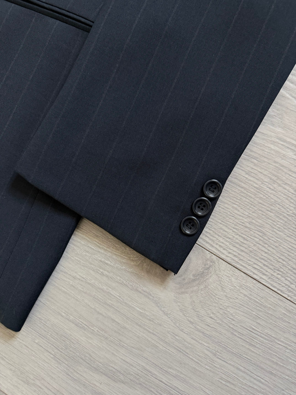 Armani 1990s Pleated 3B Wool Striped Suit Navy Blue- Size S Jacket / 32" Waist