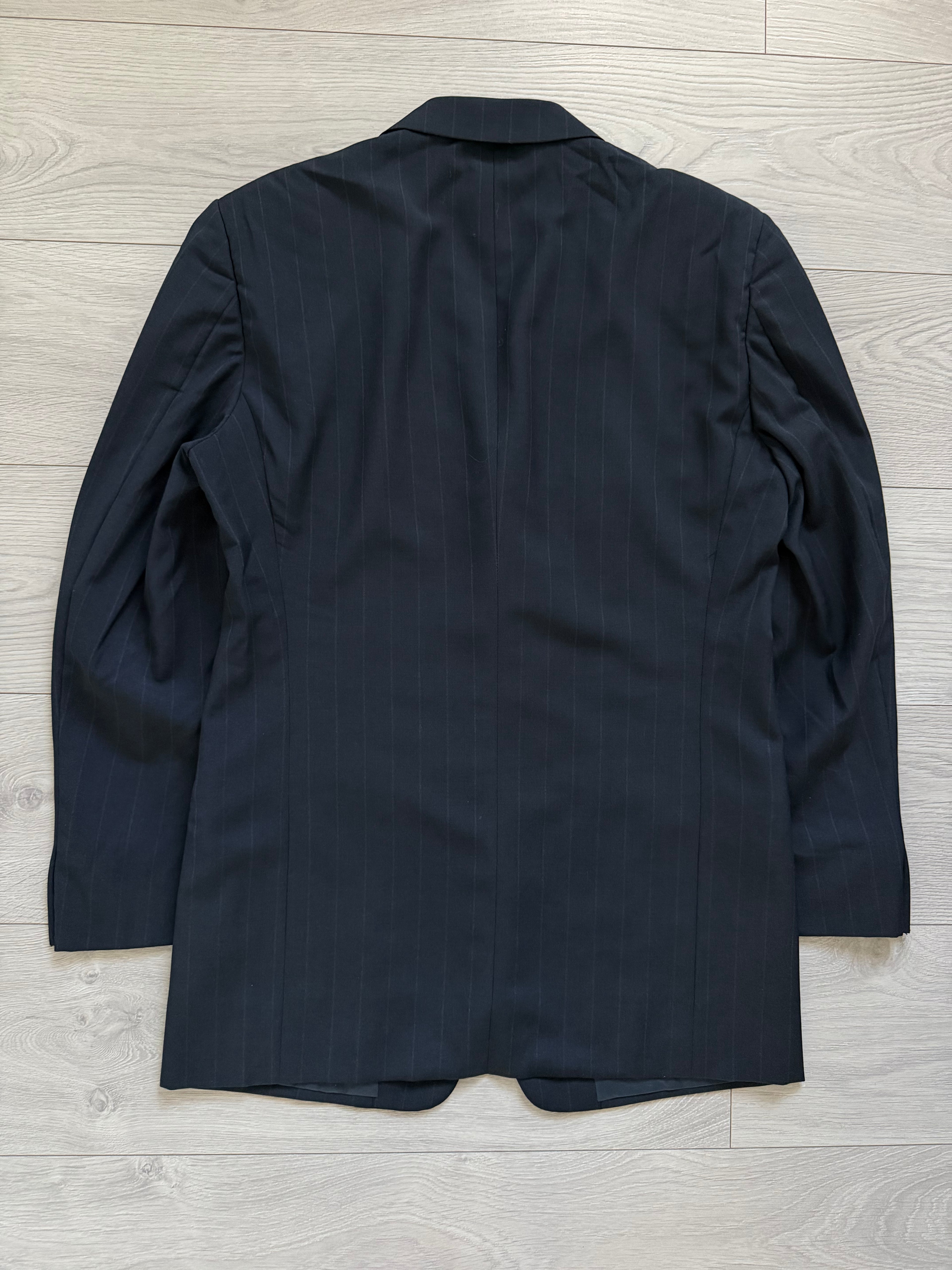 Armani 1990s Pleated 3B Wool Striped Suit Navy Blue- Size S Jacket / 32" Waist