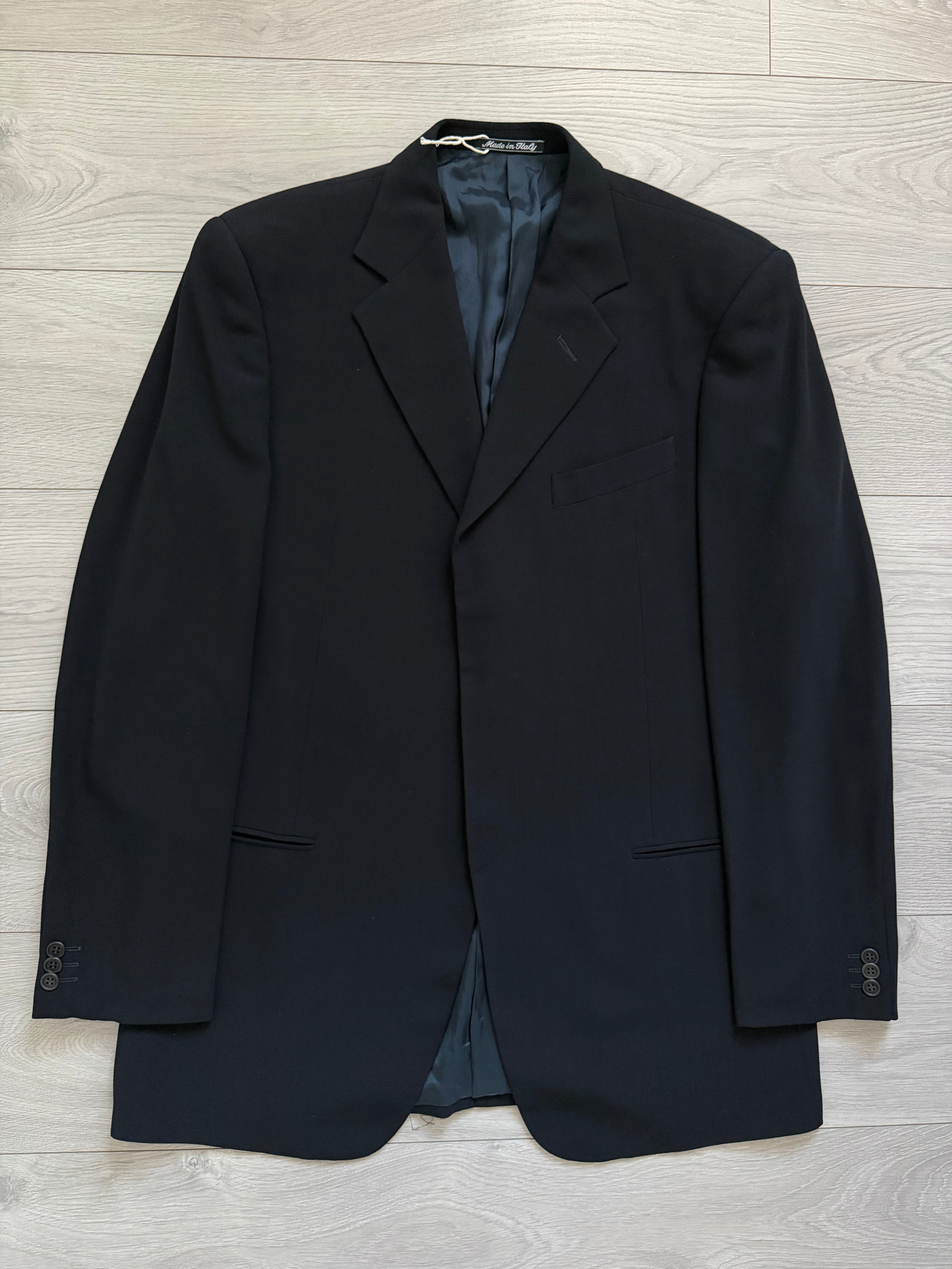 Giorgio Armani 1980s Concealed 3B Pleated Draped Wool Suit Navy Blue - Size XL Jacket / 35" Waist