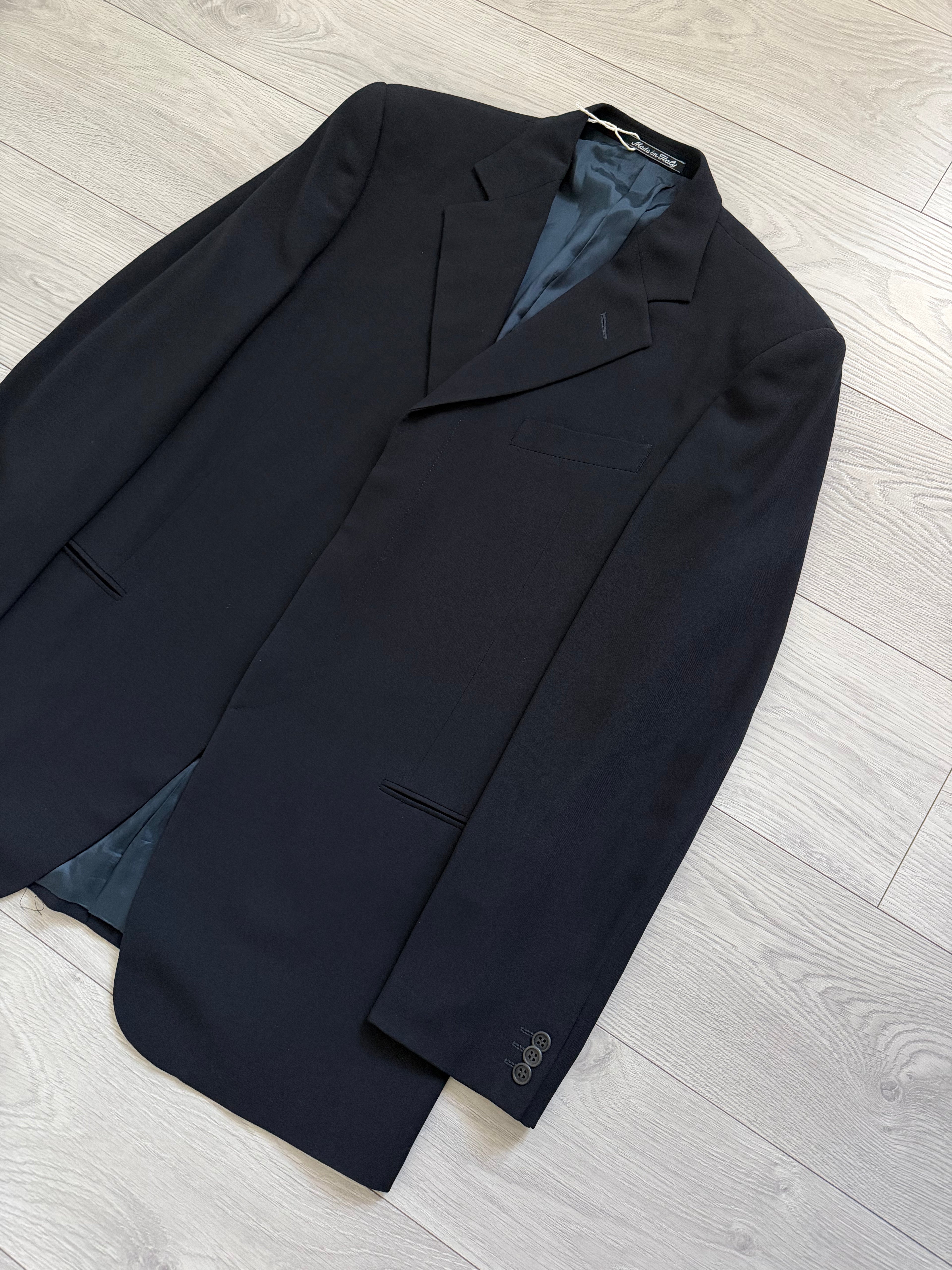 Giorgio Armani 1980s Concealed 3B Pleated Draped Wool Suit Navy Blue - Size XL Jacket / 35" Waist