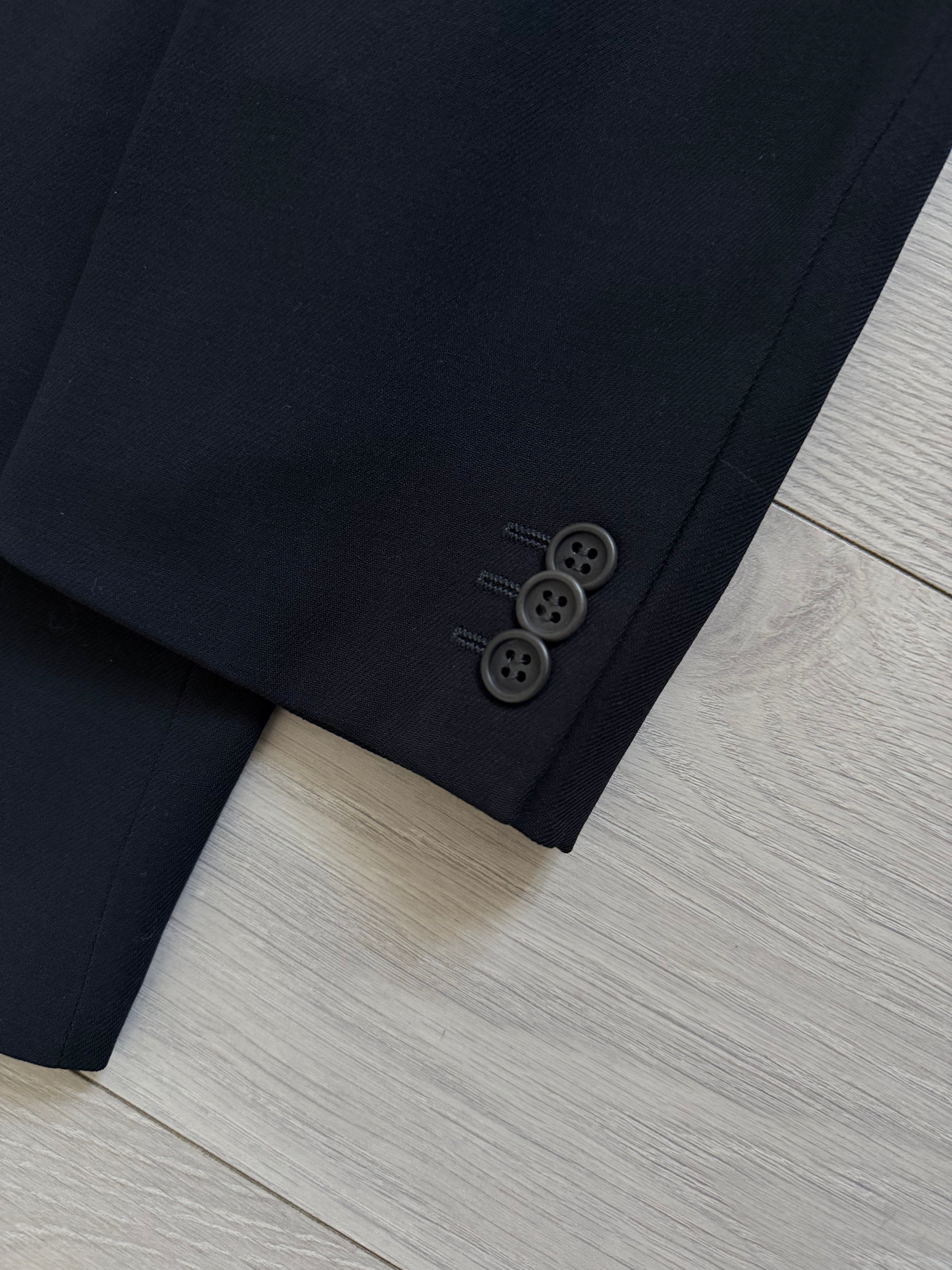 Giorgio Armani 1980s Concealed 3B Pleated Draped Wool Suit Navy Blue - Size XL Jacket / 35" Waist