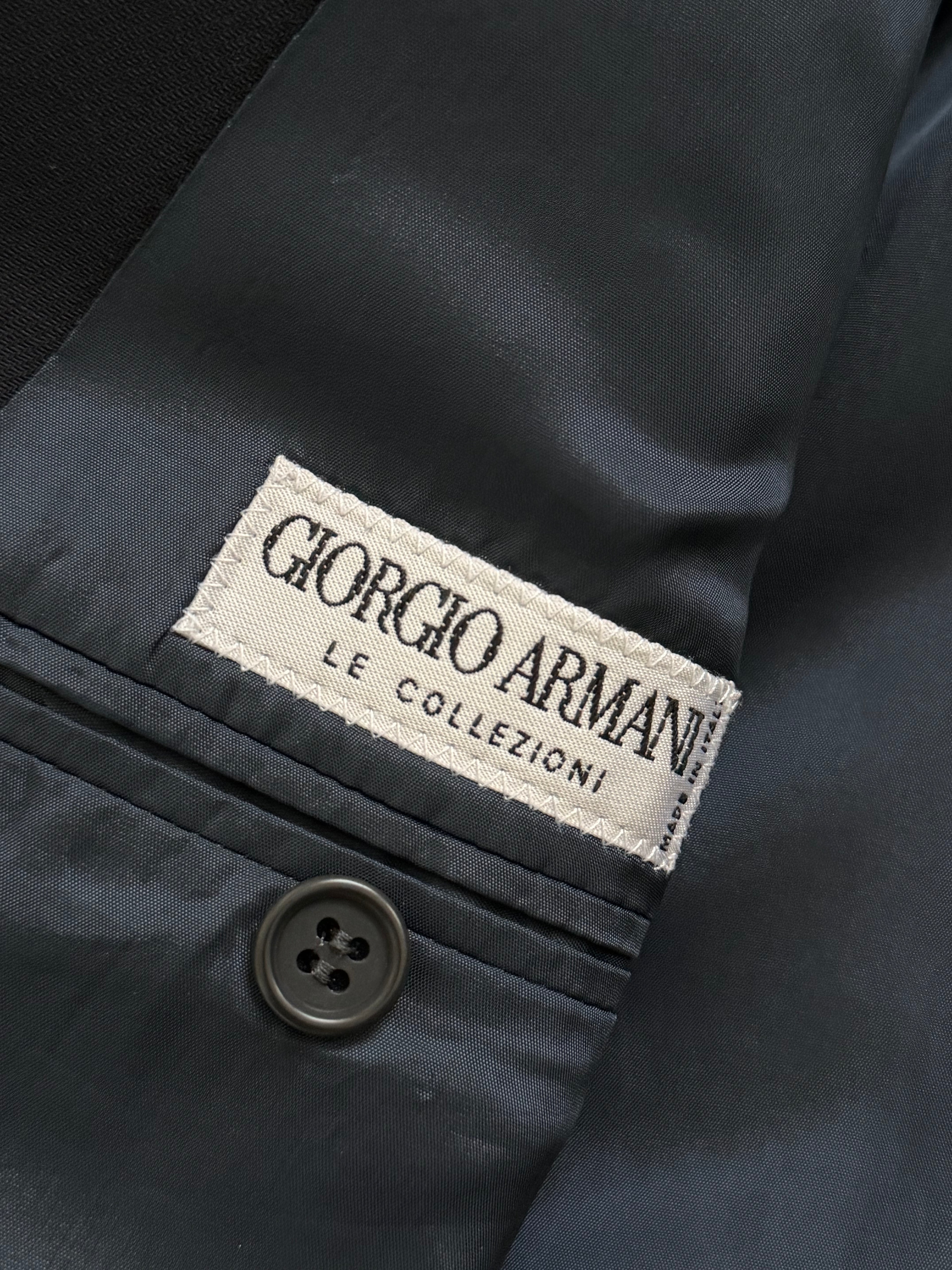 Giorgio Armani 1980s Concealed 3B Pleated Draped Wool Suit Navy Blue - Size XL Jacket / 35" Waist