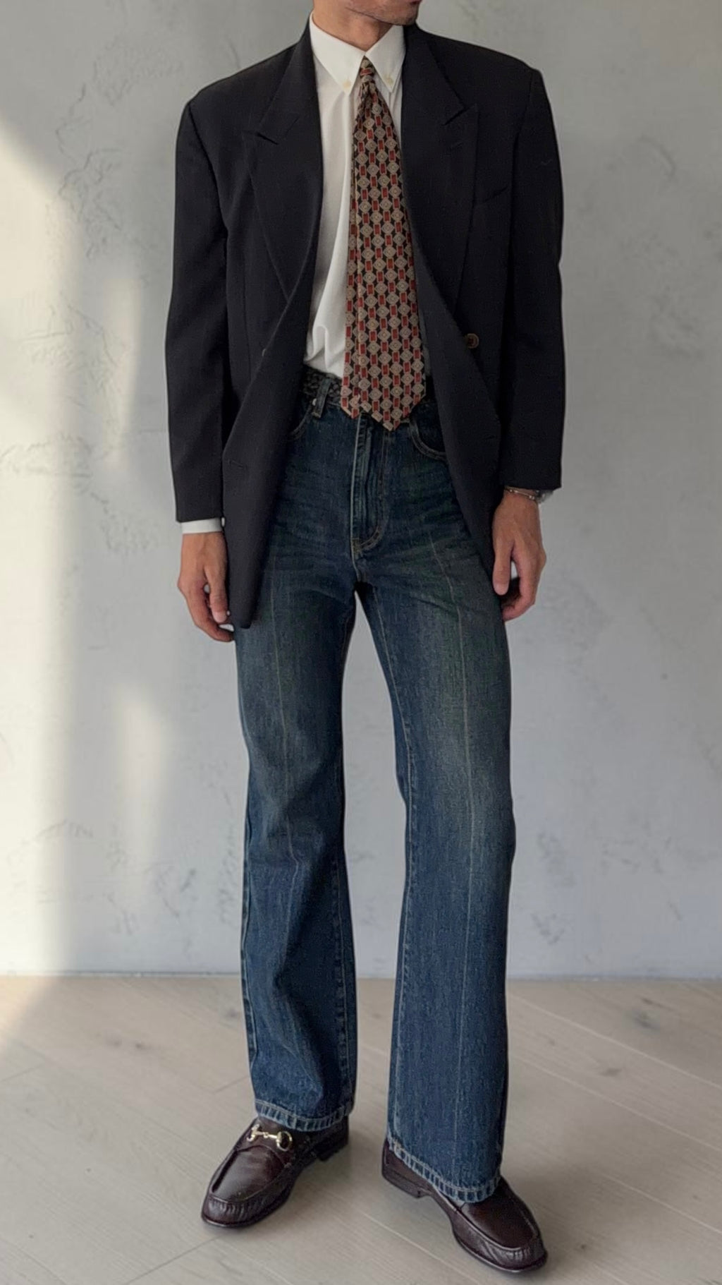 Emporio Armani 1990s Peaked Lapel Double Breasted Wool Sport Jacket Blazer Navy - Size M