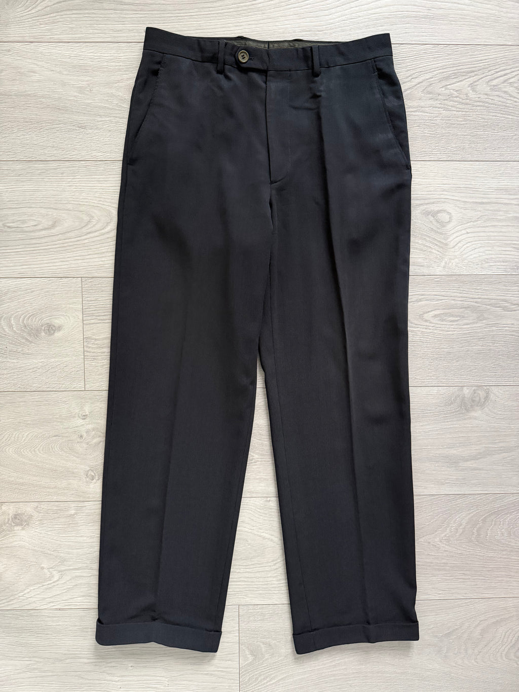 Giorgio Armani 1980s Rolled 3B Pleated Wool Silk Suit Navy Blue - Size M Jacket / 32" Waist