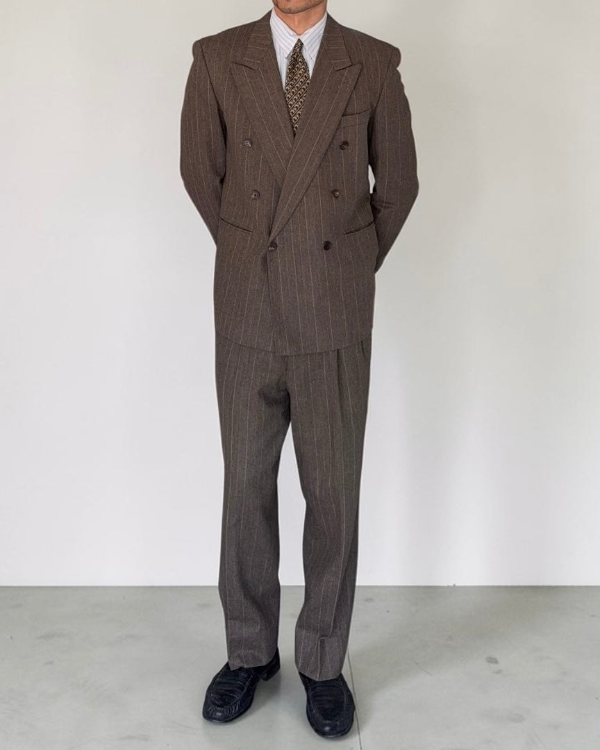 Christian Dior 1980s Peaked Lapel Double Breasted Pleated Wool Suit - Size M Jacket / 32" Waist