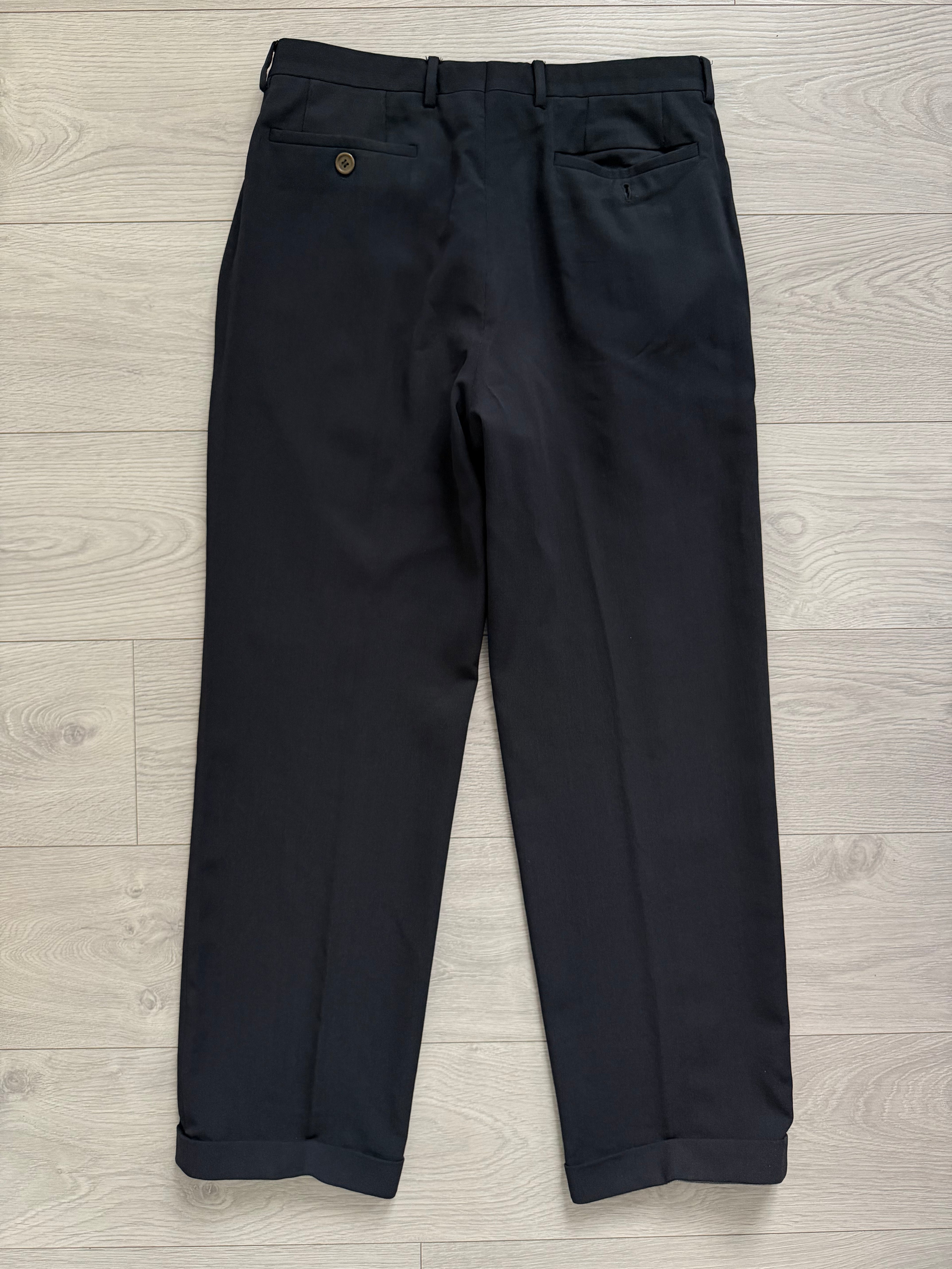 Giorgio Armani 1980s Rolled 3B Pleated Wool Silk Suit Navy Blue - Size M Jacket / 32" Waist