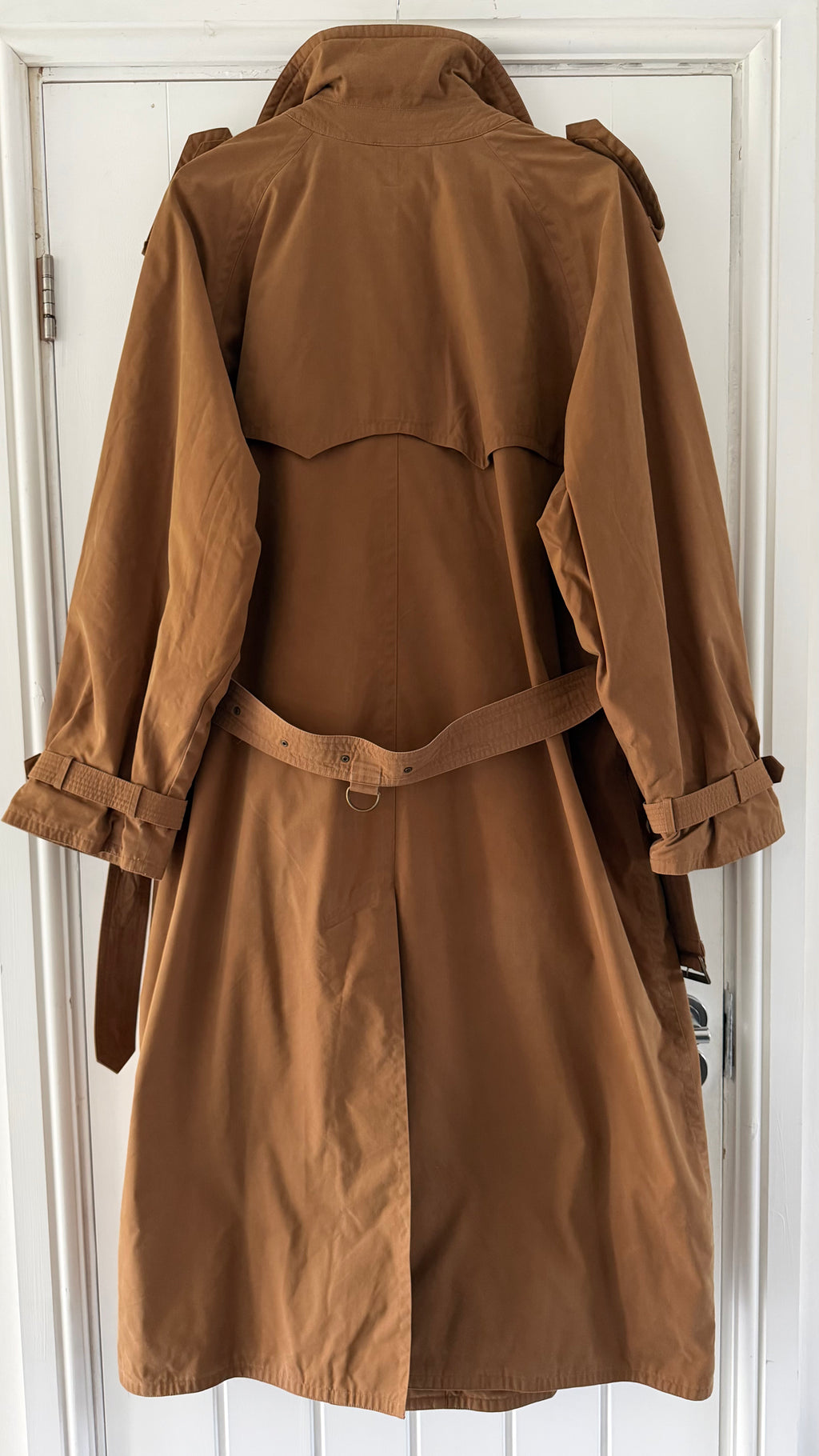 Hugo Boss 1980s Terracotta Brown Cotton Belted Power Trench Coat - Size L