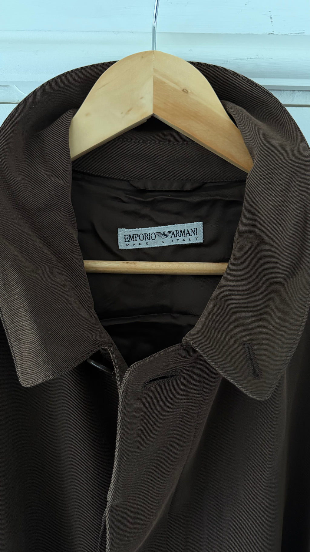 Emporio Armani 1990s Belted Chocolate Brown Draped Long Coat - Size L