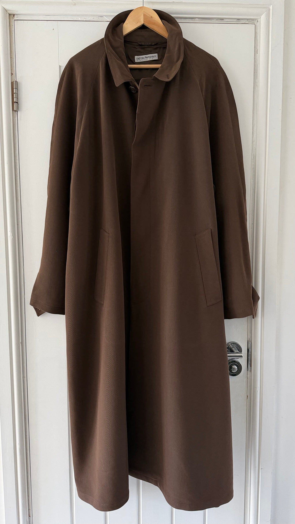 Emporio Armani 1990s Belted Chocolate Brown Draped Long Coat - Size L