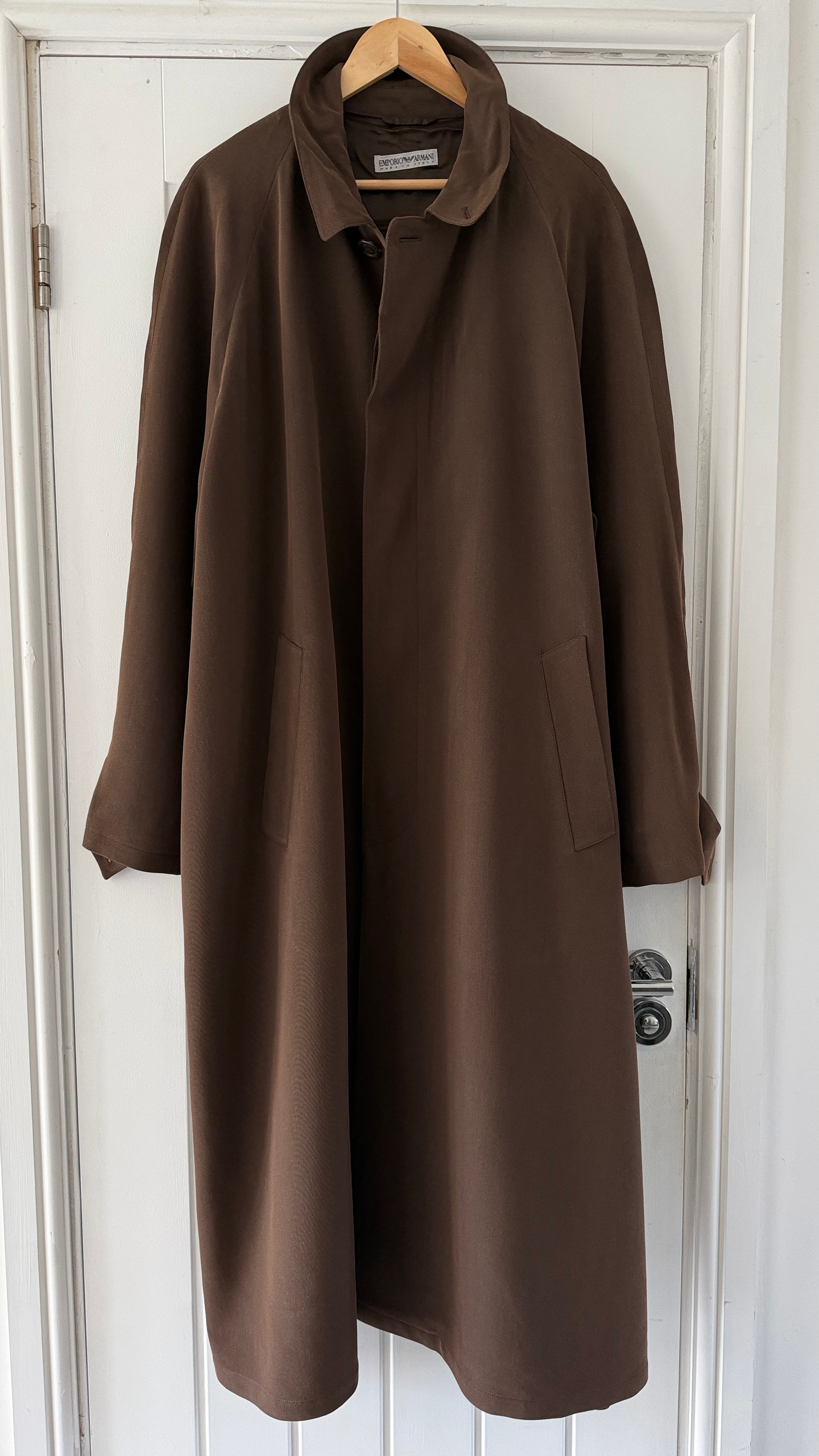 Emporio Armani 1990s Belted Chocolate Brown Draped Long Coat - Size L