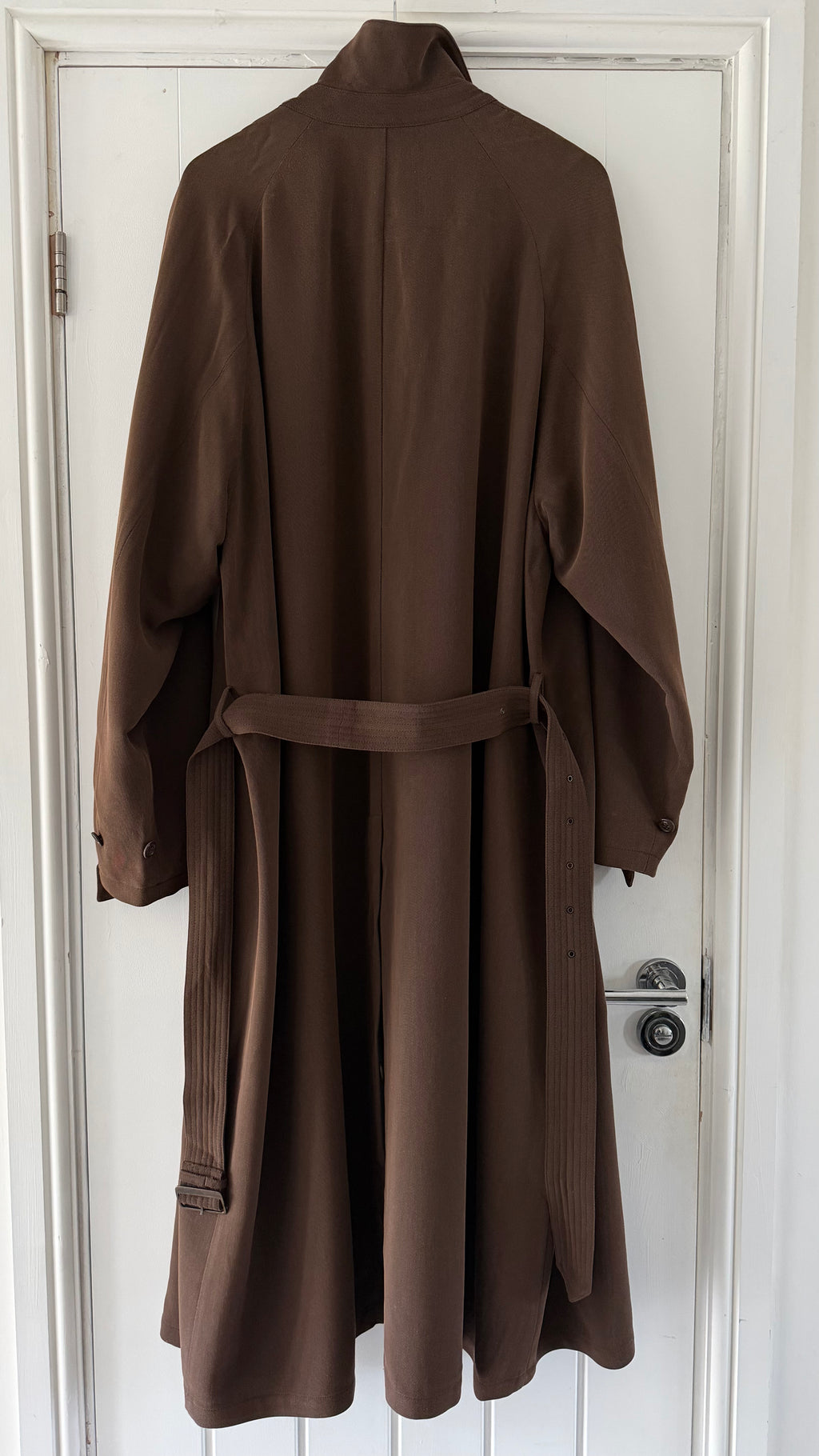Emporio Armani 1990s Belted Chocolate Brown Draped Long Coat - Size L