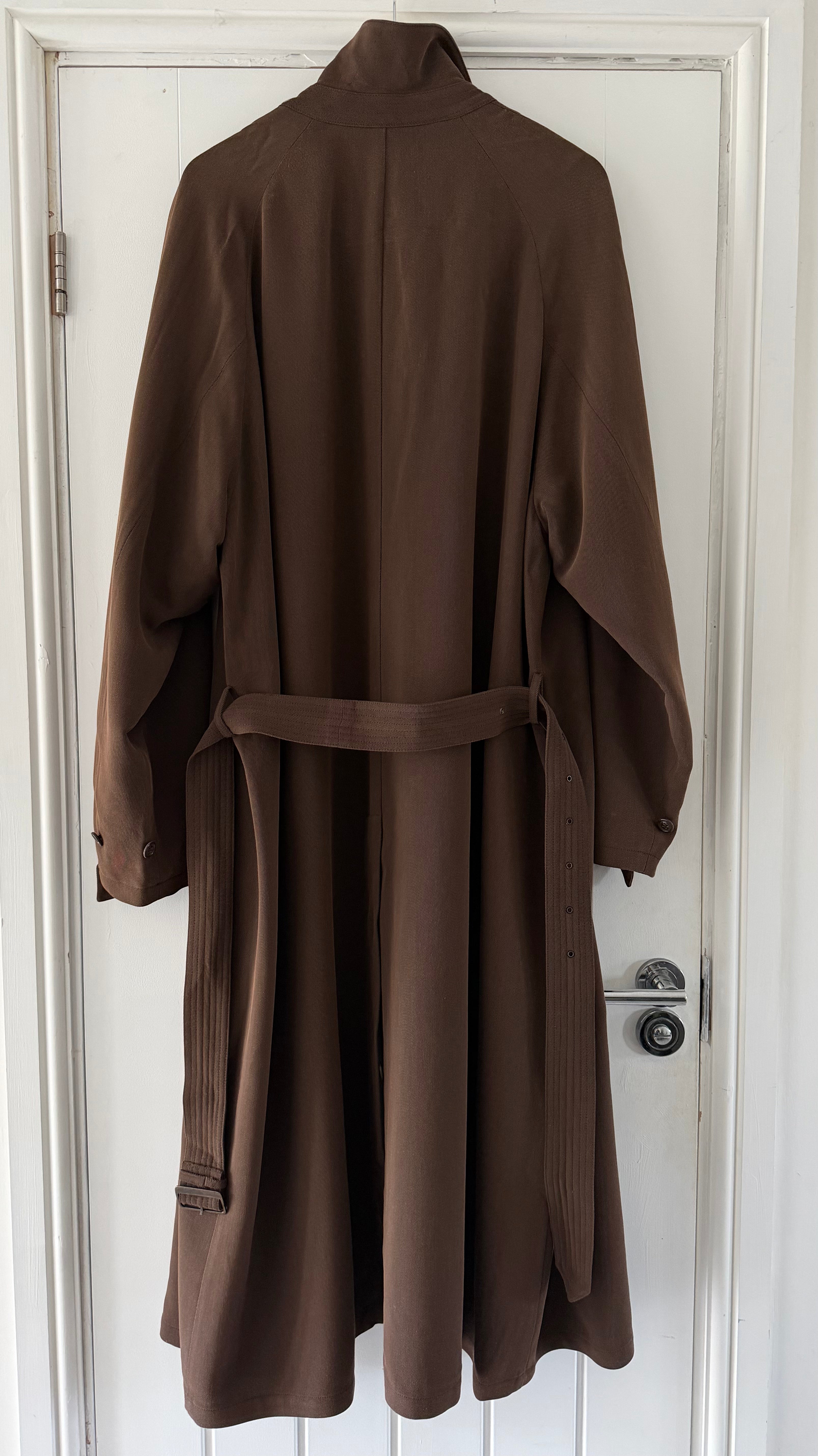 Emporio Armani 1990s Belted Chocolate Brown Draped Long Coat - Size L