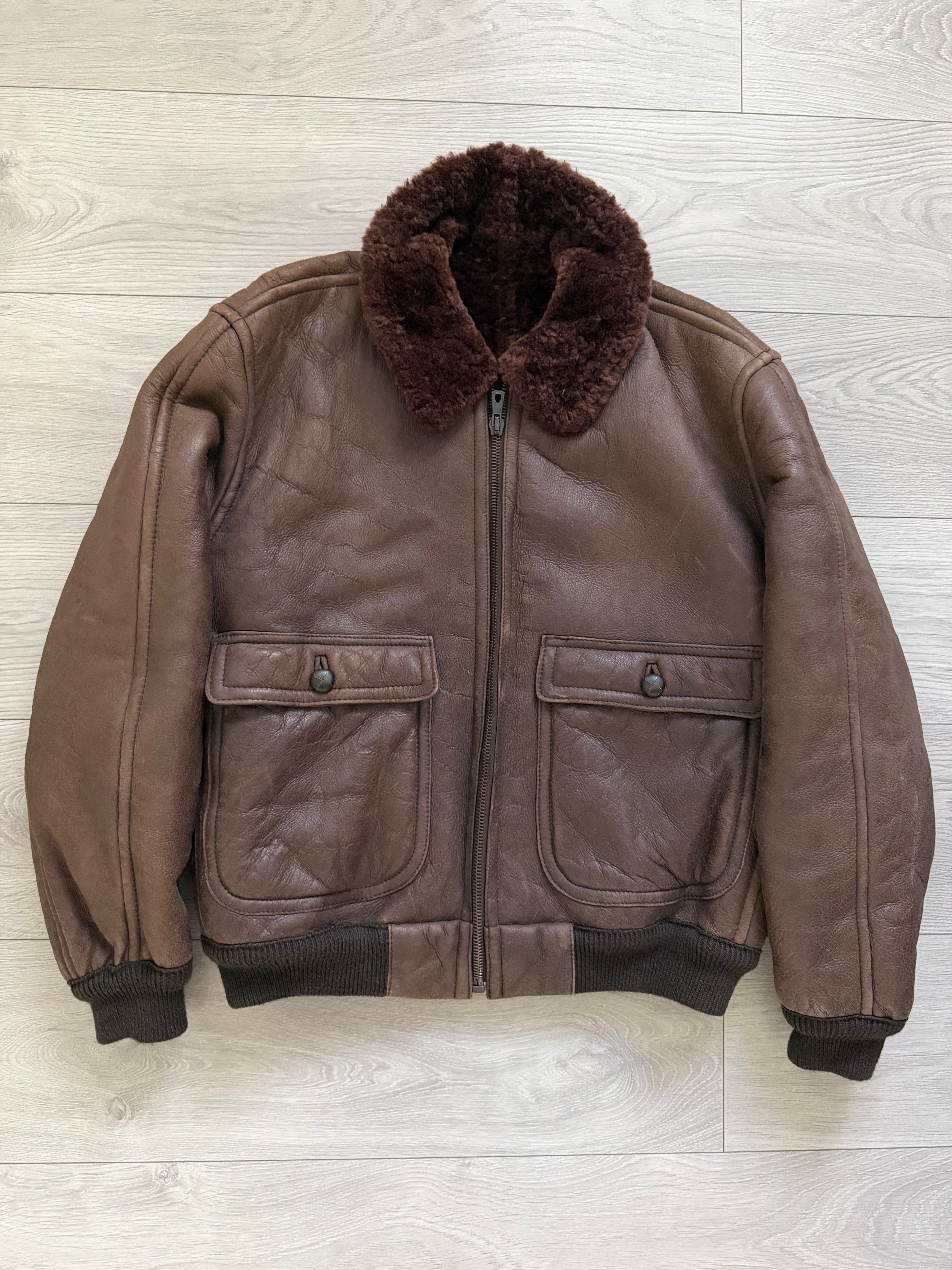 Emporio Armani 1980s Shearling Leather Bomber Jacket - Size M