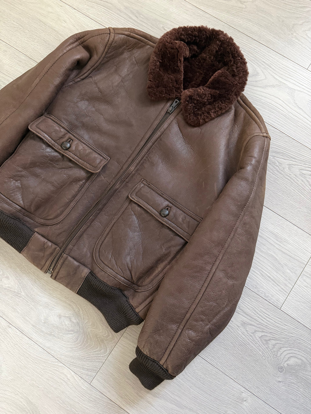 Emporio Armani 1980s Shearling Leather Bomber Jacket - Size M