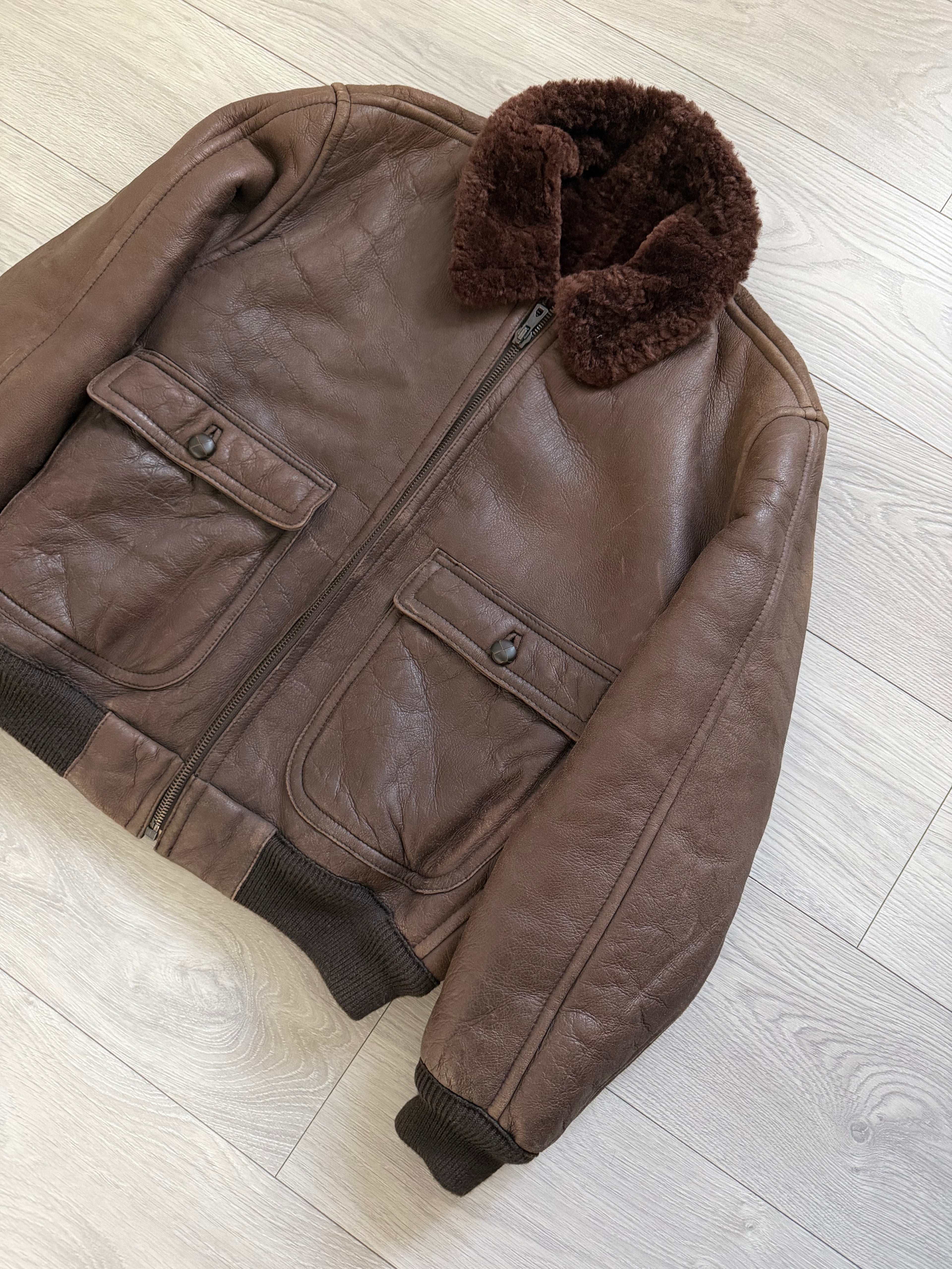 Emporio Armani 1980s Shearling Leather Bomber Jacket - Size M