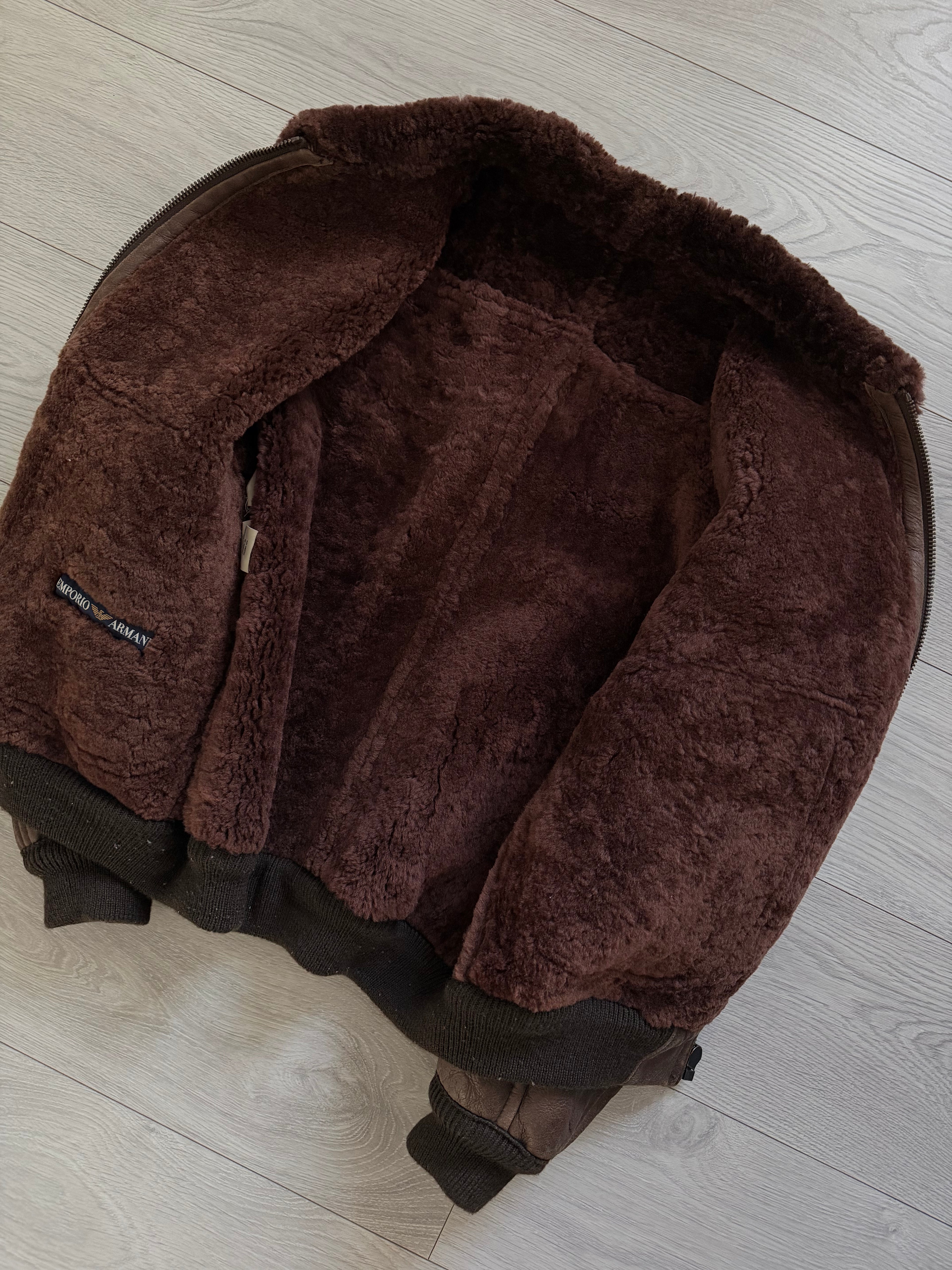 Emporio Armani 1980s Shearling Leather Bomber Jacket - Size M