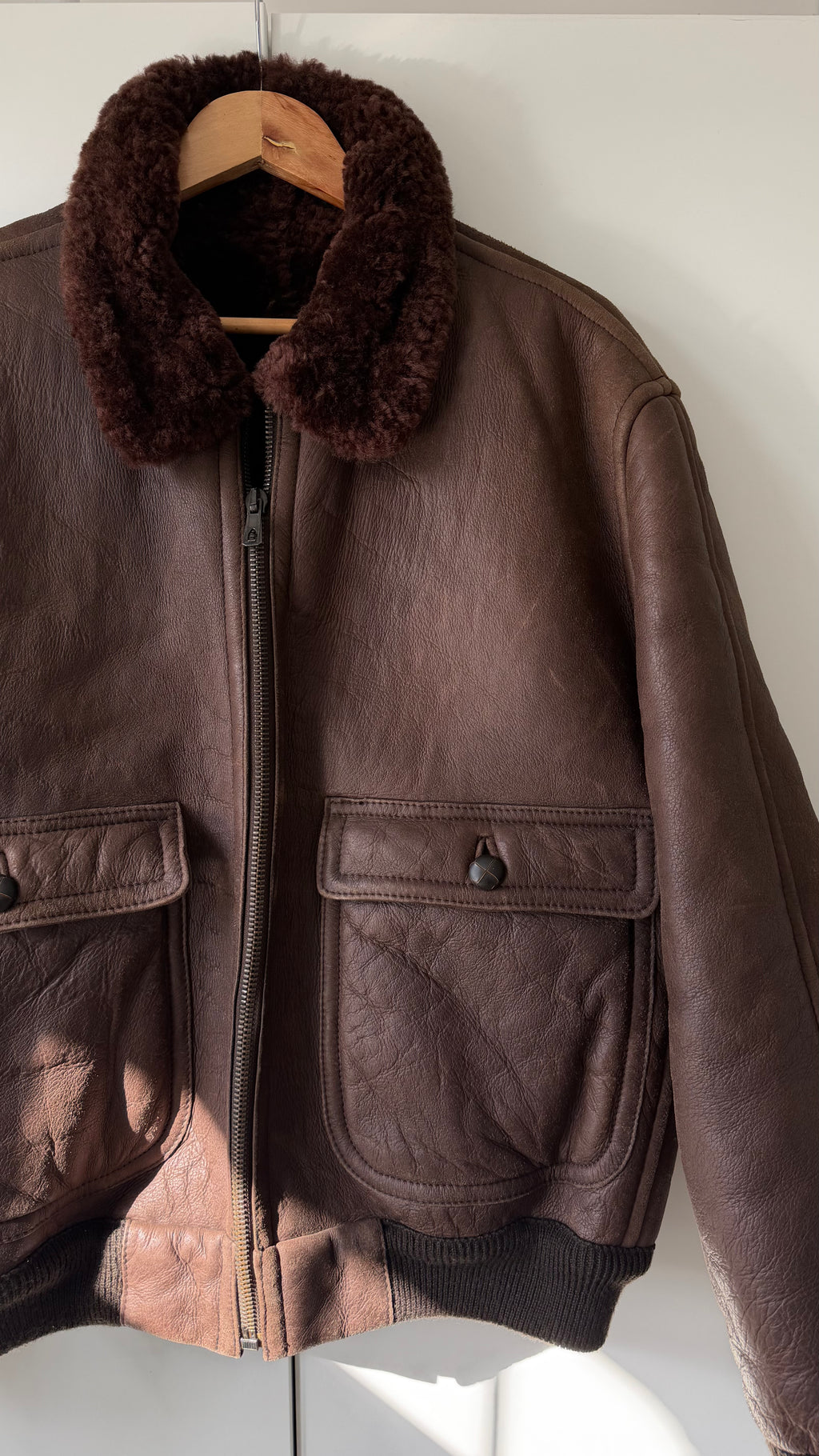 Emporio Armani 1980s Shearling Leather Bomber Jacket - Size M