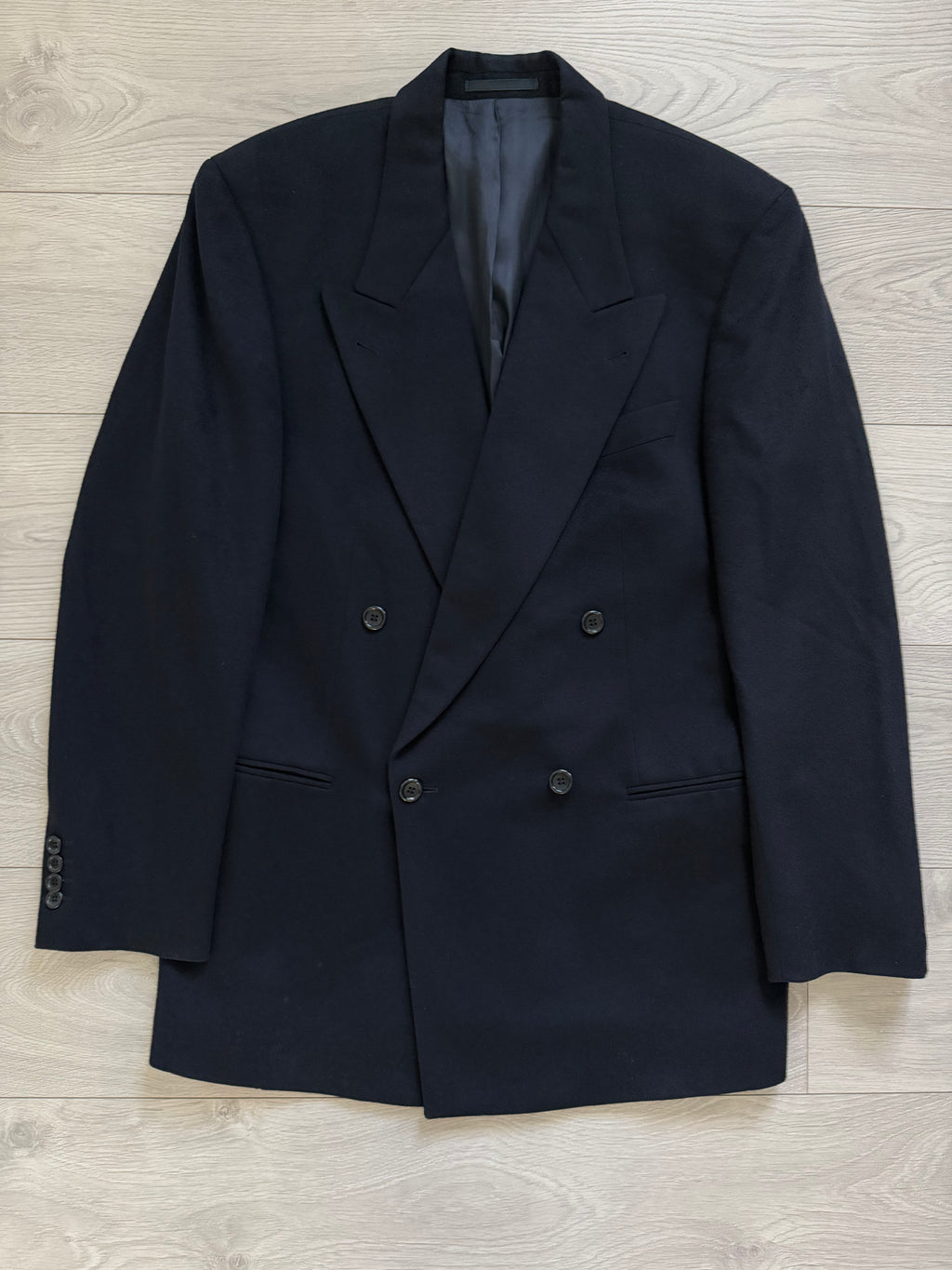 Hugo Boss 1990s Loro Piana Wool Cashmere Double Breasted Sport Jacket Blazer Navy Blue - Size L