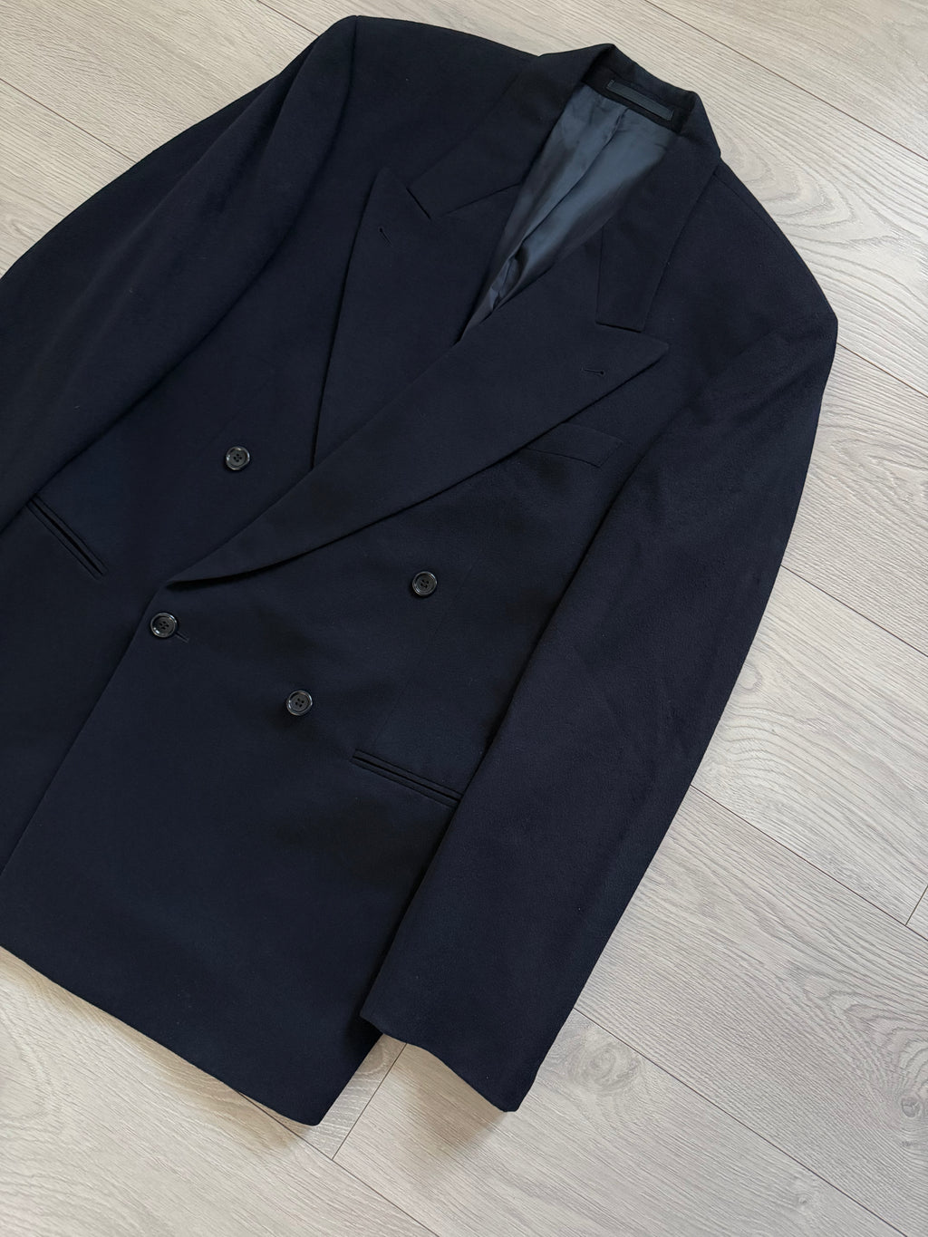 Hugo Boss 1990s Loro Piana Wool Cashmere Double Breasted Sport Jacket Blazer Navy Blue - Size L