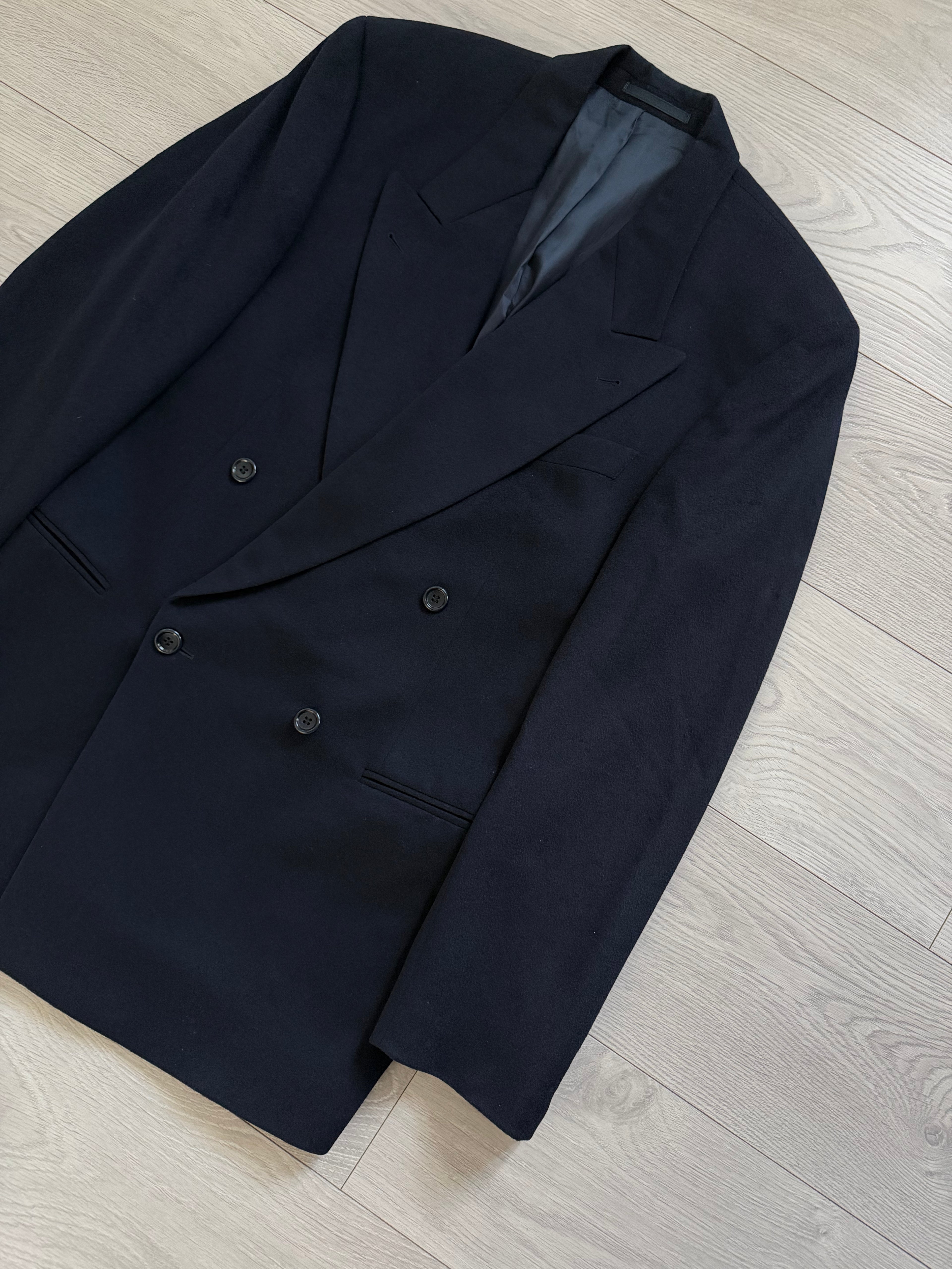 Hugo Boss 1990s Loro Piana Wool Cashmere Double Breasted Sport Jacket Blazer Navy Blue - Size L